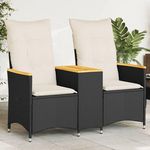 VIDAXL Canape de jardin inclinable 2 places avec table noir poly rotin