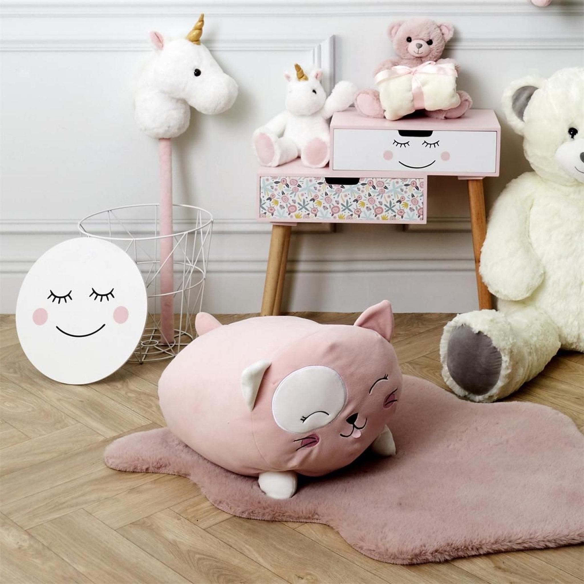 Voir la diapositive 3 : The concept Factory Peluche coussin enfant  chat  30cm rose & blanc
