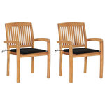 VIDAXL Chaises de jardin lot de 2 et coussins noir Bois de teck massif