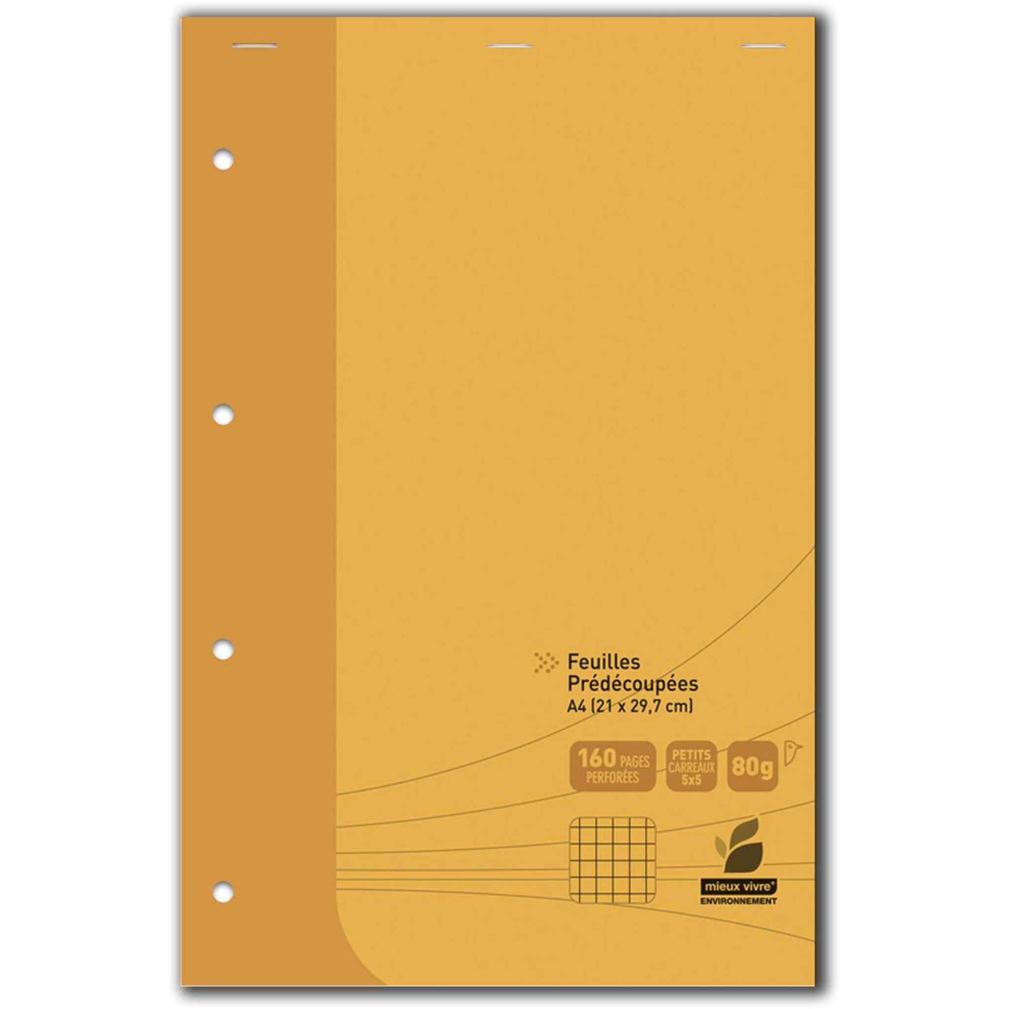 AUCHAN Bloc notes perforé 4 trous 21x29,7cm 160 pages petits carreaux 5x5