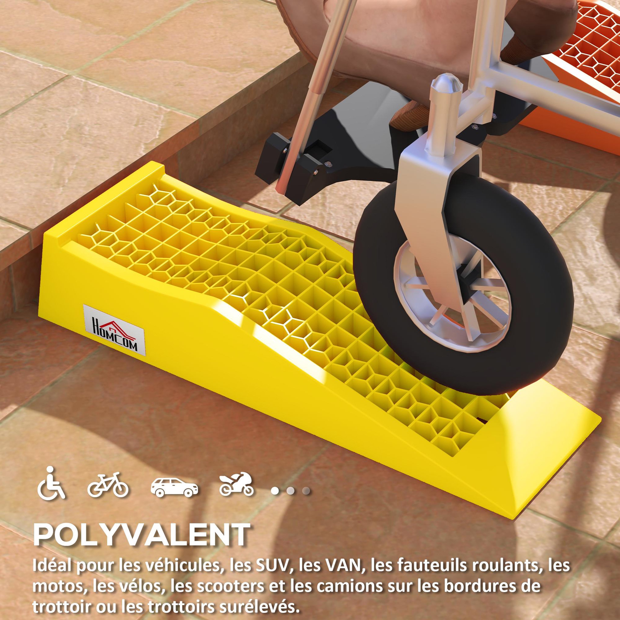 Voir la diapositive 4 : HOMCOM Ensemble de 2 rampes de levage voiture caravane camping-car véhicule utilitaire 30T max. jaune