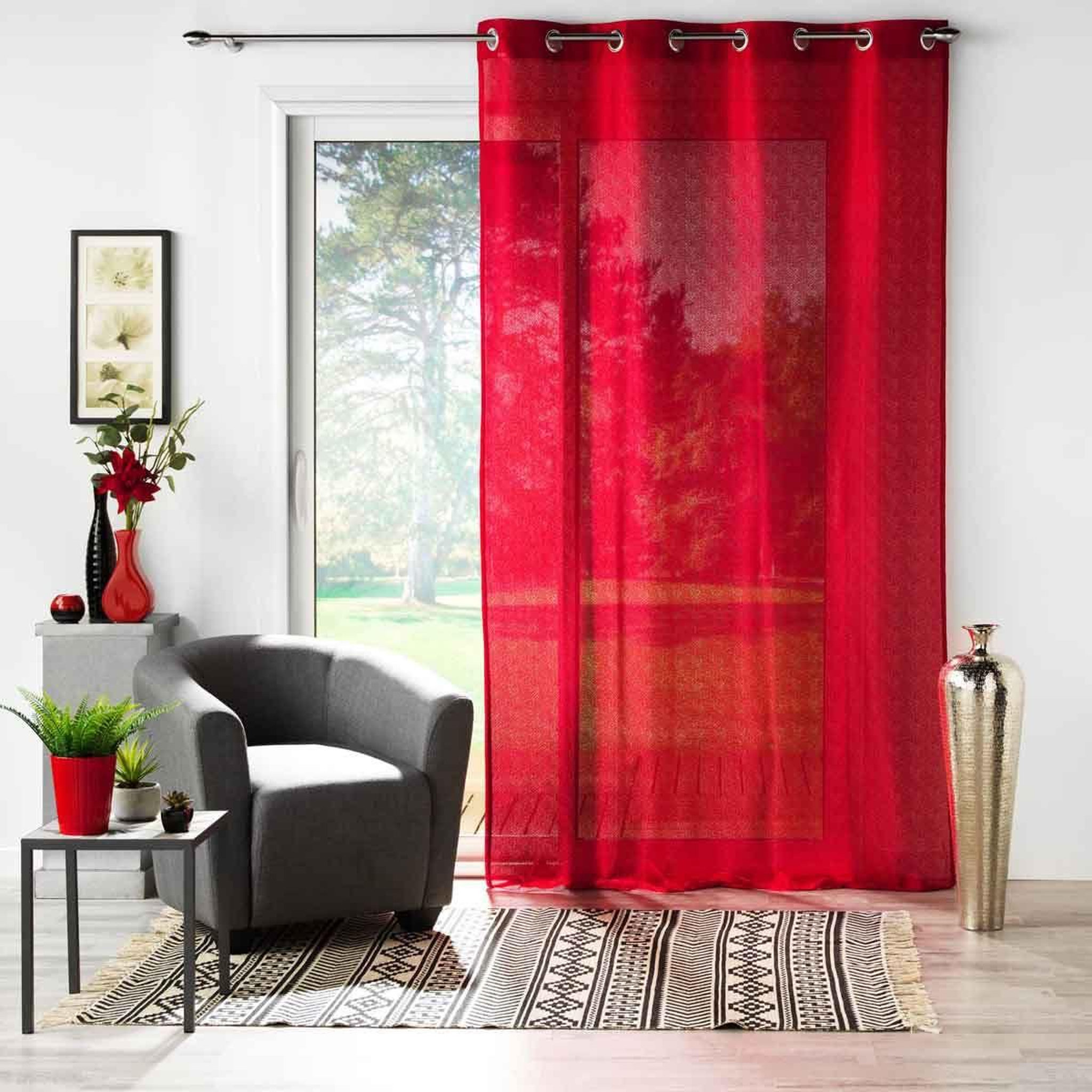 Voir la diapositive 3 : Douceur d'Intérieur Rideau voilage à œillets  castille  140x240cm rouge
