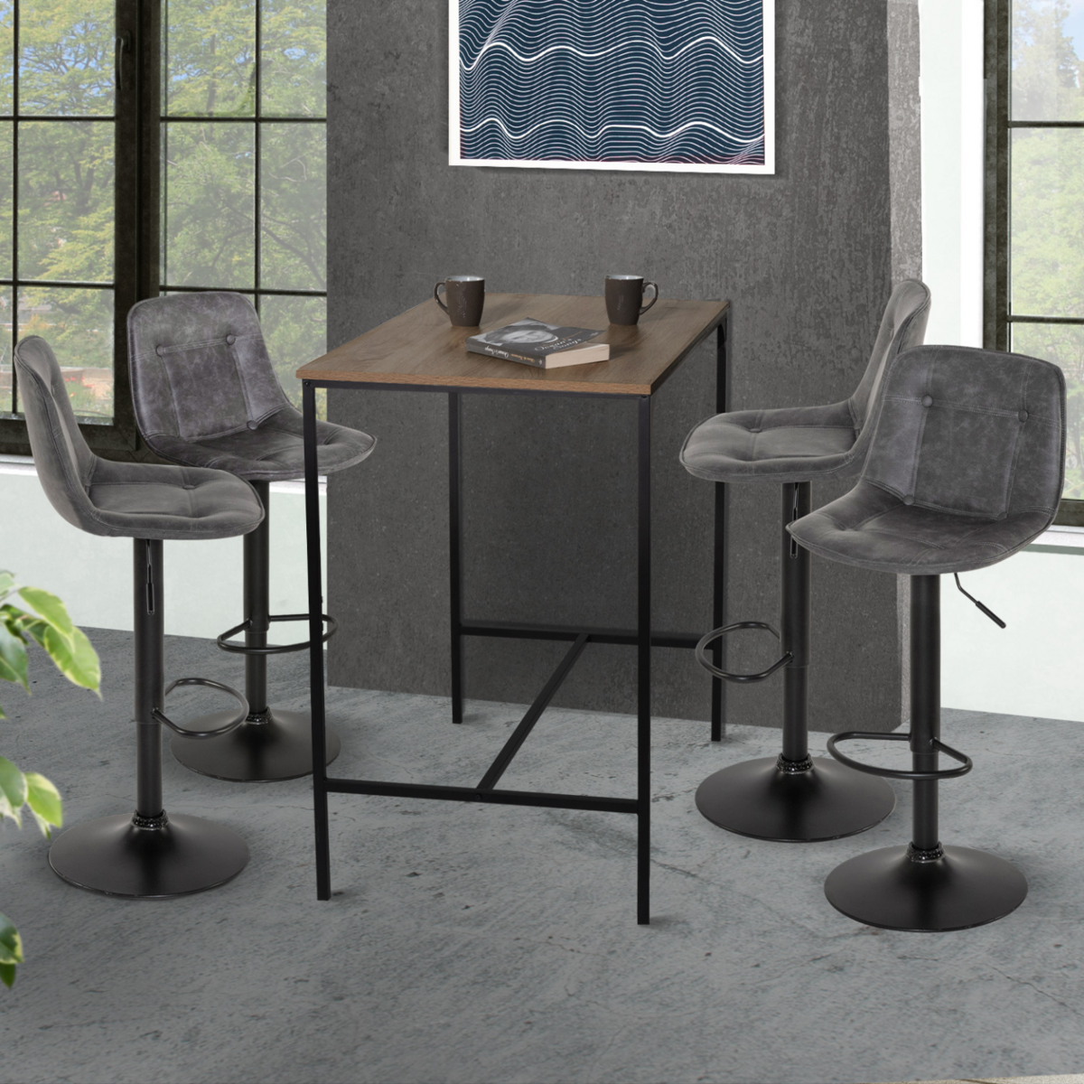 ID MARKET Lot de 4 tabourets de bar DENVER gris vintage