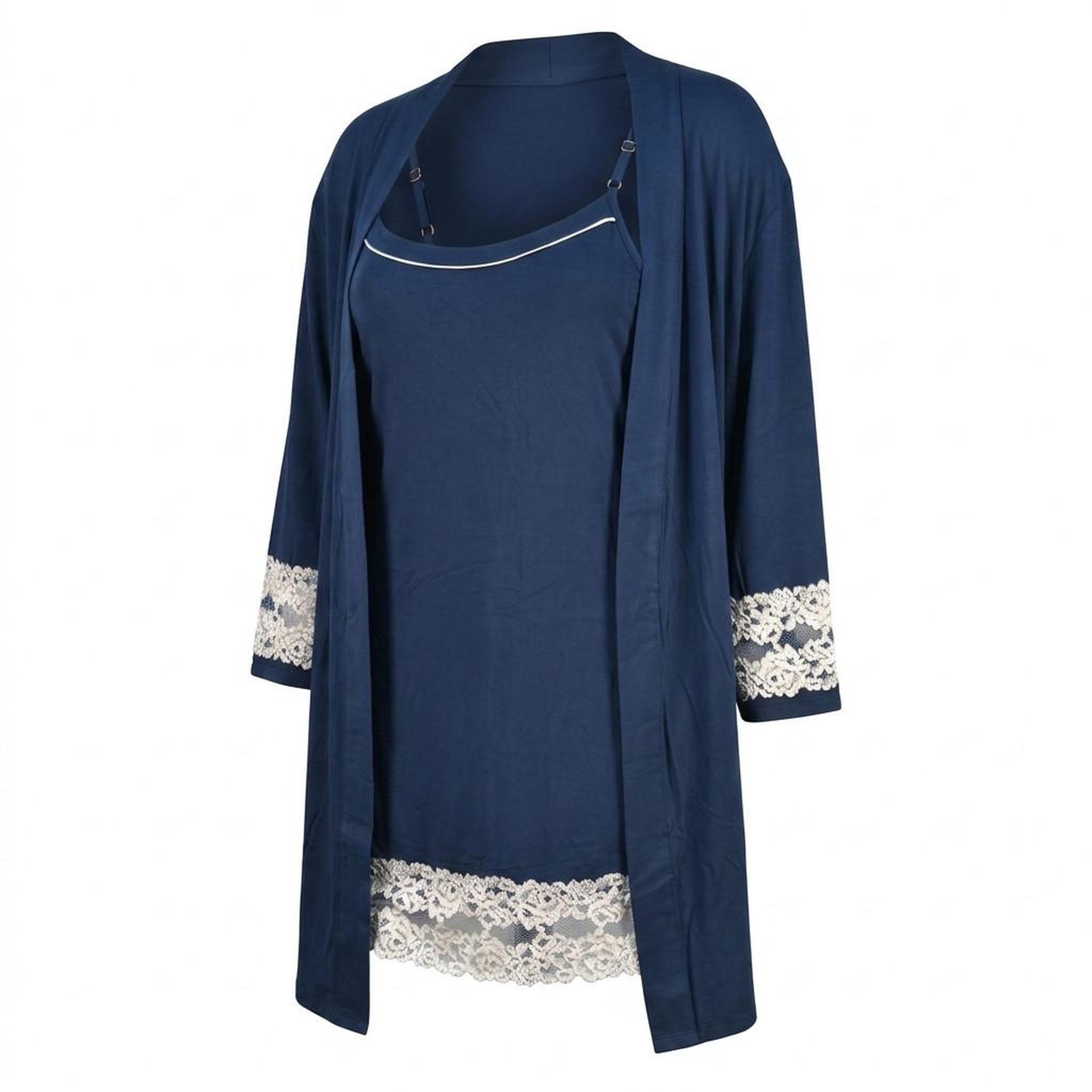 Voir la diapositive 1 : OZABI OZABI Nuisette Kimono Femme Dentelle Florale Viscose Loungewear 2 Pièces