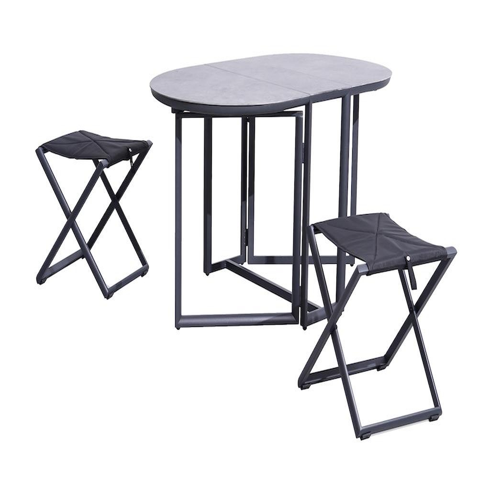 Proloisirs Set pliant - BALCON - Aluminium époxy graphite - Table SPC top et tabourets TPEP - (1 table + 2 tabourets)