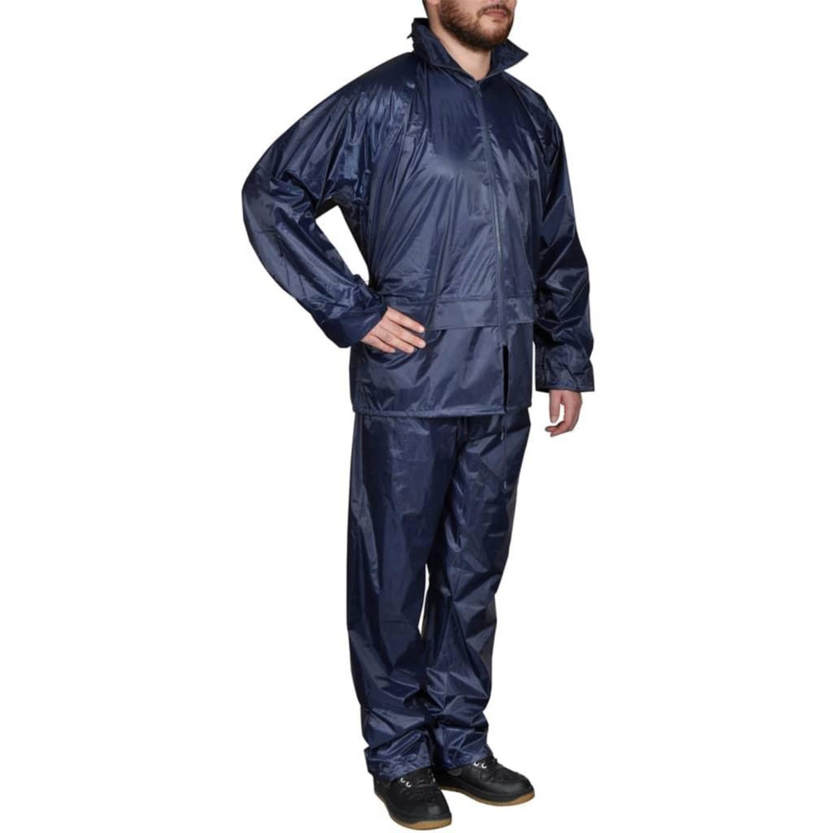 VIDAXL Combinaison de pluie avec capuche 2 pieces Bleu marine XXL