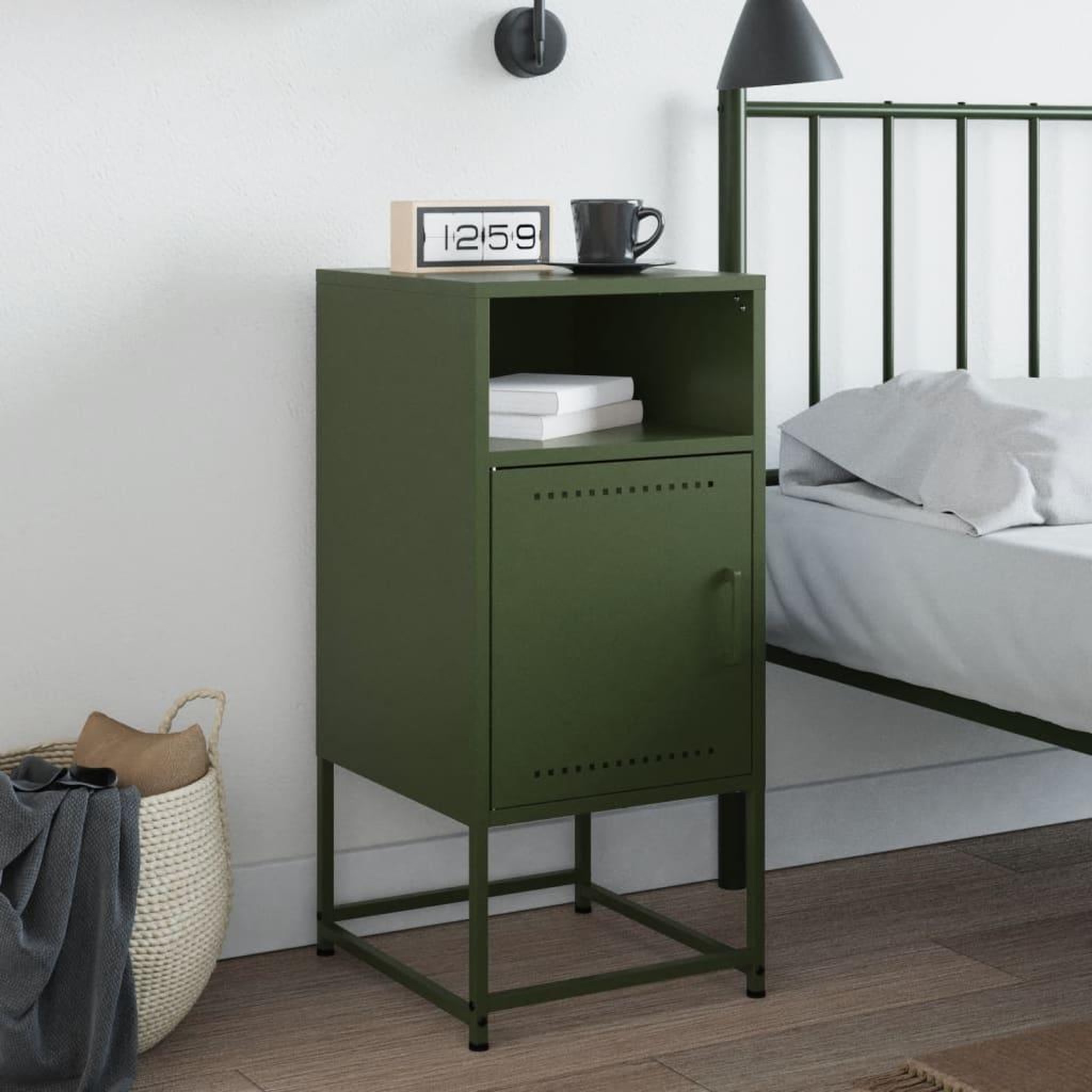Voir la diapositive 3 : VIDAXL Table de chevet vert olive 36x39x78 cm acier
