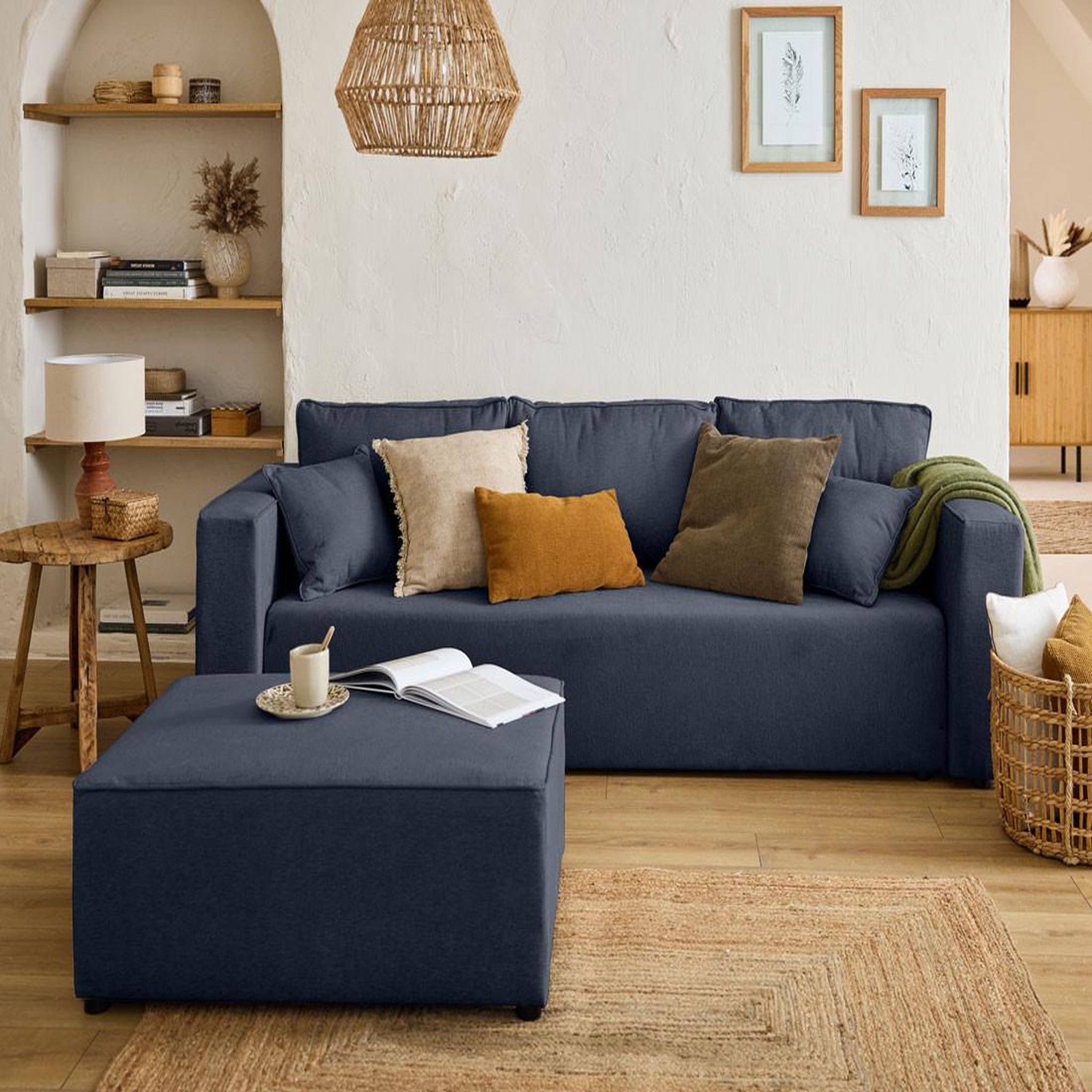 Voir la diapositive 2 : BEST MOBILIER Topaze - canapé 3 places - convertible avec coffre - en tissu