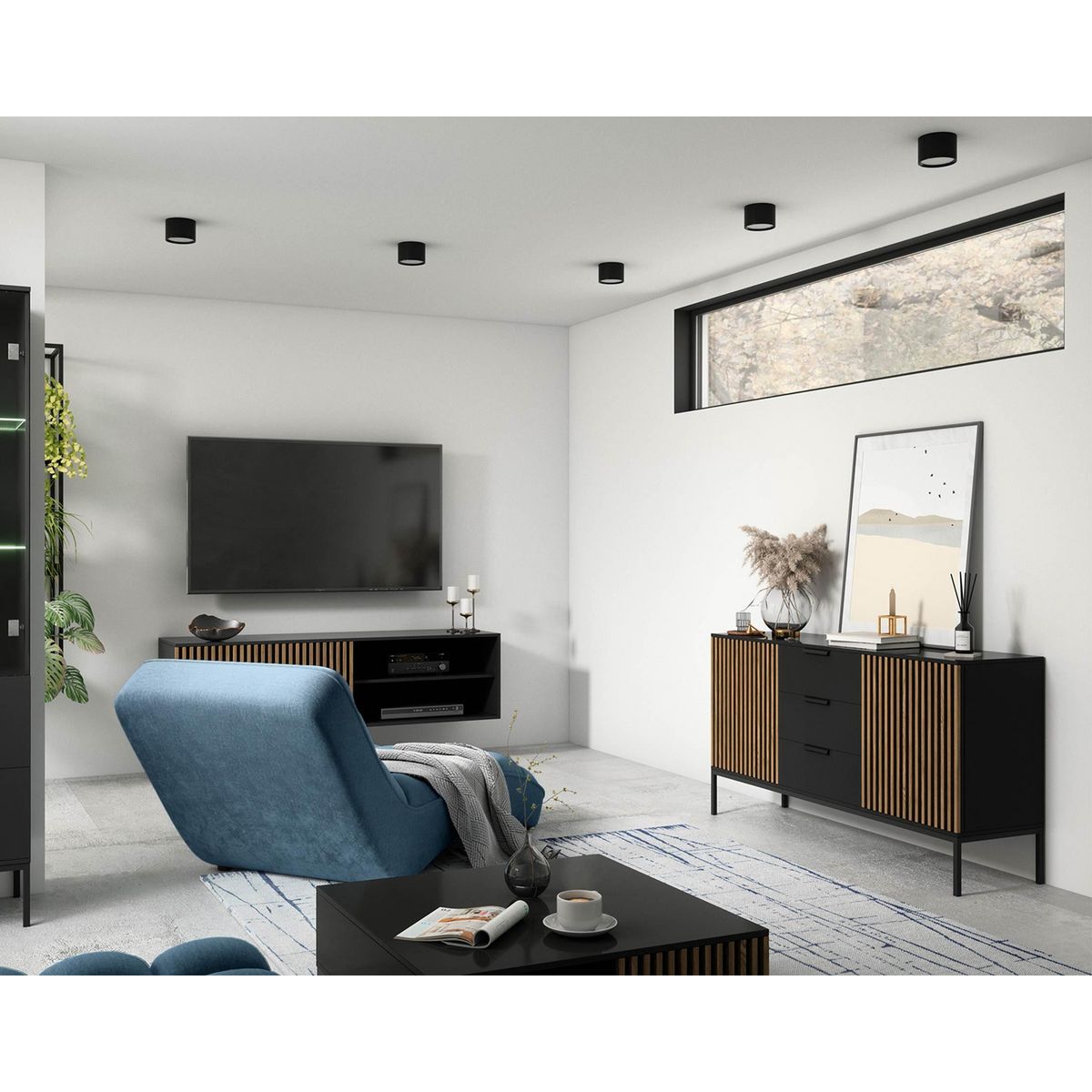 BEST MOBILIER Savanna - buffet bas - effet bois et noir - 150 cm