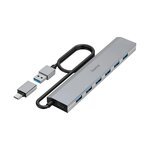 Hama Hub USB Hama 7 Ports USB 3.2 Gen1 5 Gbit/s avec Adaptateur USB-C et Alimentation