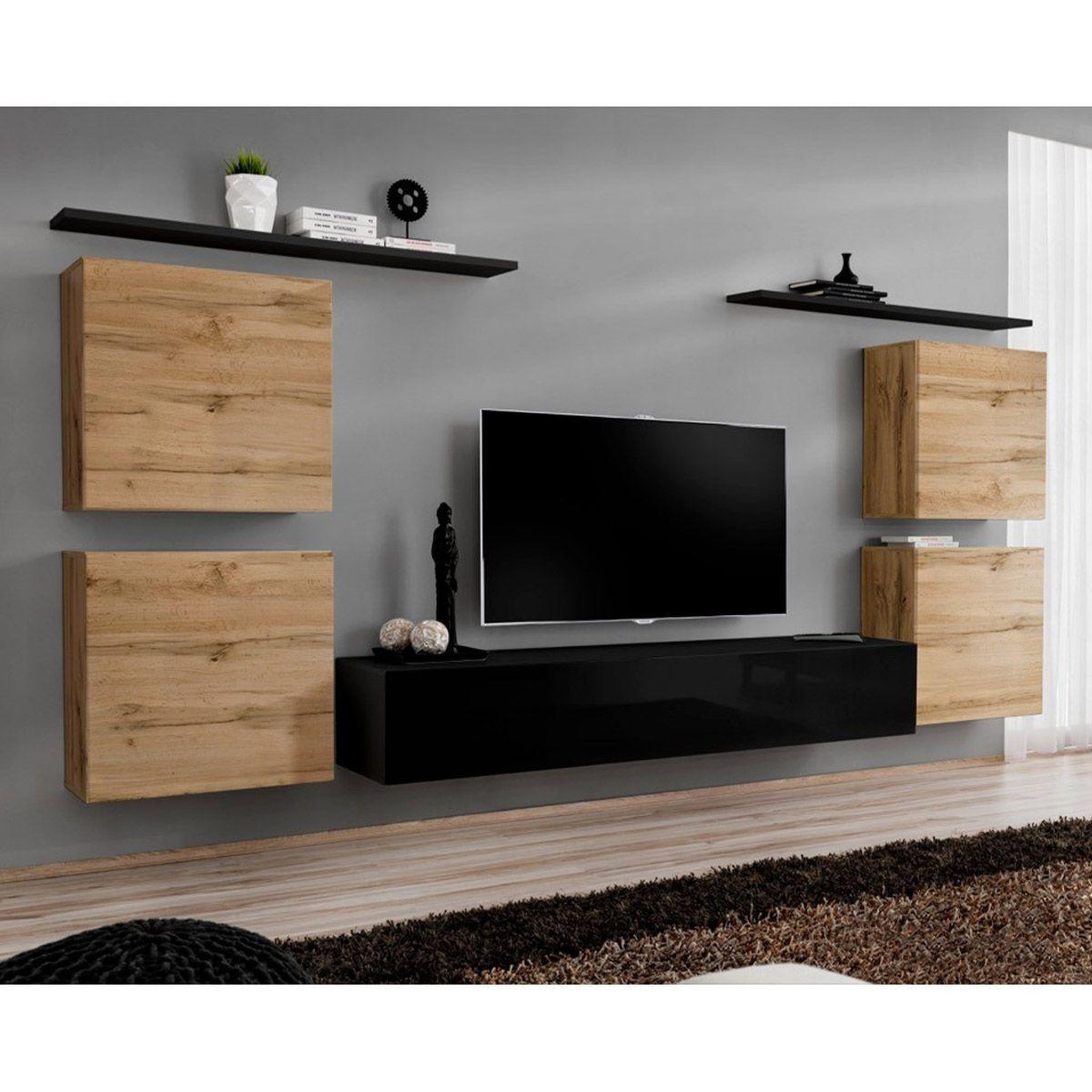 Paris Prix Meuble tv mural design  switch iv  320cm naturel & noir