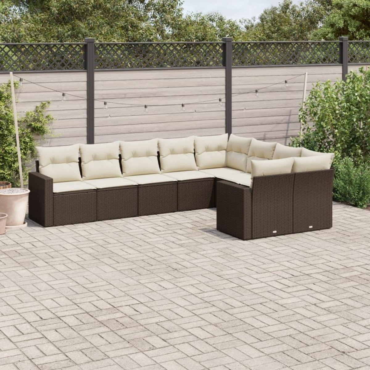 VIDAXL Salon de jardin avec coussins 9 pcs marron resine tressee
