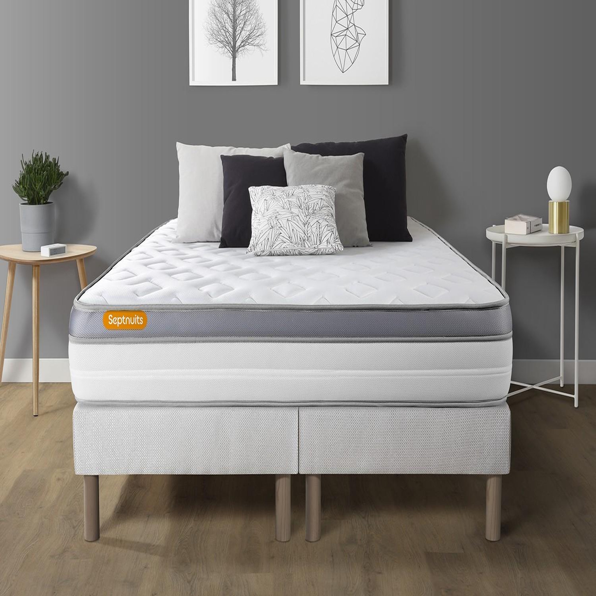 SEPTNUITS Matelas + double sommier Memo Zen Mousse à mémoire de forme 5 zones de confort MAXI épaisseur. Coloris disponibles : Blanc