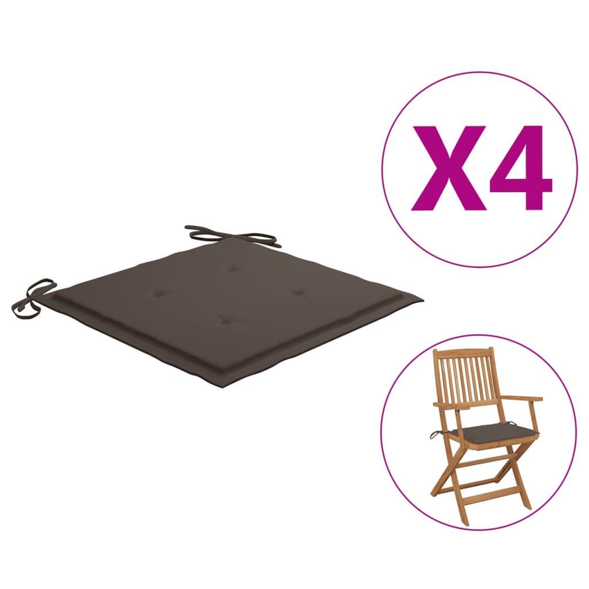 Voir la diapositive 1 : VIDAXL Coussins de chaise jardin lot de 4 taupe 40x40x3cm tissu oxford