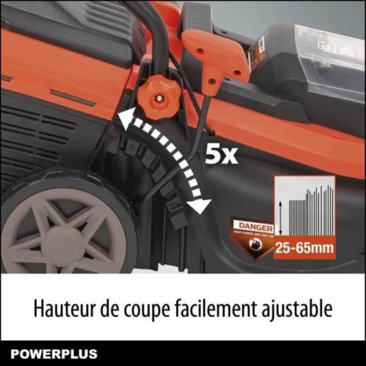 MARKET24 Tondeuse a Gazon   a batterie 20V 34 cm de coupe DUAL POWER POWDPGLWS1 - Batterie 4Ah et chargeur inclus - Moteur brushless