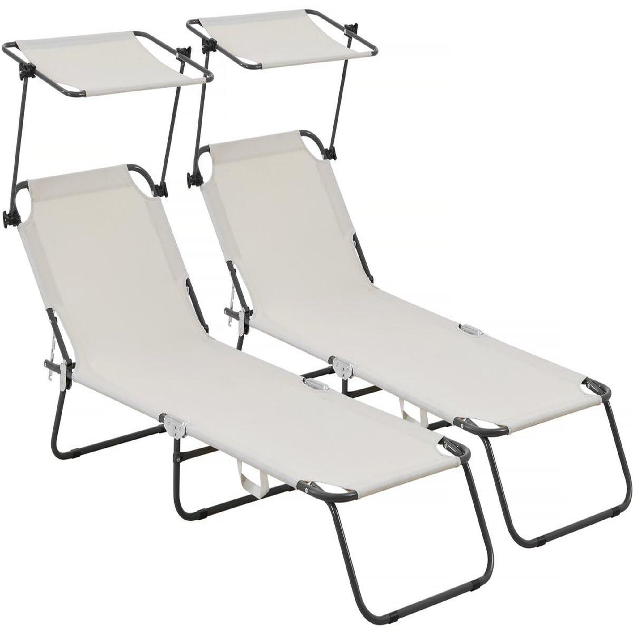 Voir la diapositive 1 : Habitat et Jardin Lot de 2 bain de soleil pliable  lazy  - avec pare soleil - beige