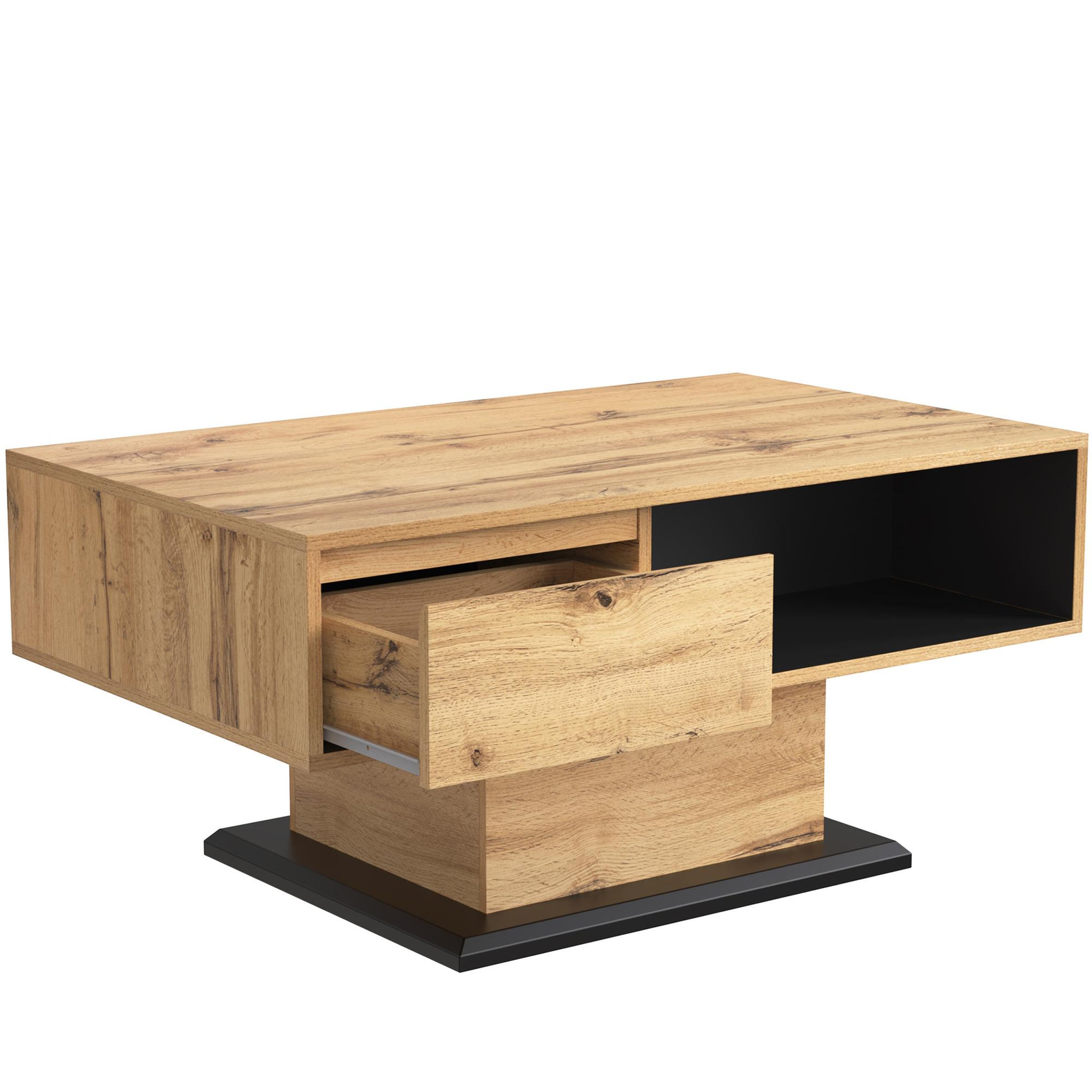 Voir la diapositive 4 : MERAX Table Basse Grain De Bois, Avec Un Tiroir Sans Poignée 100 Cm