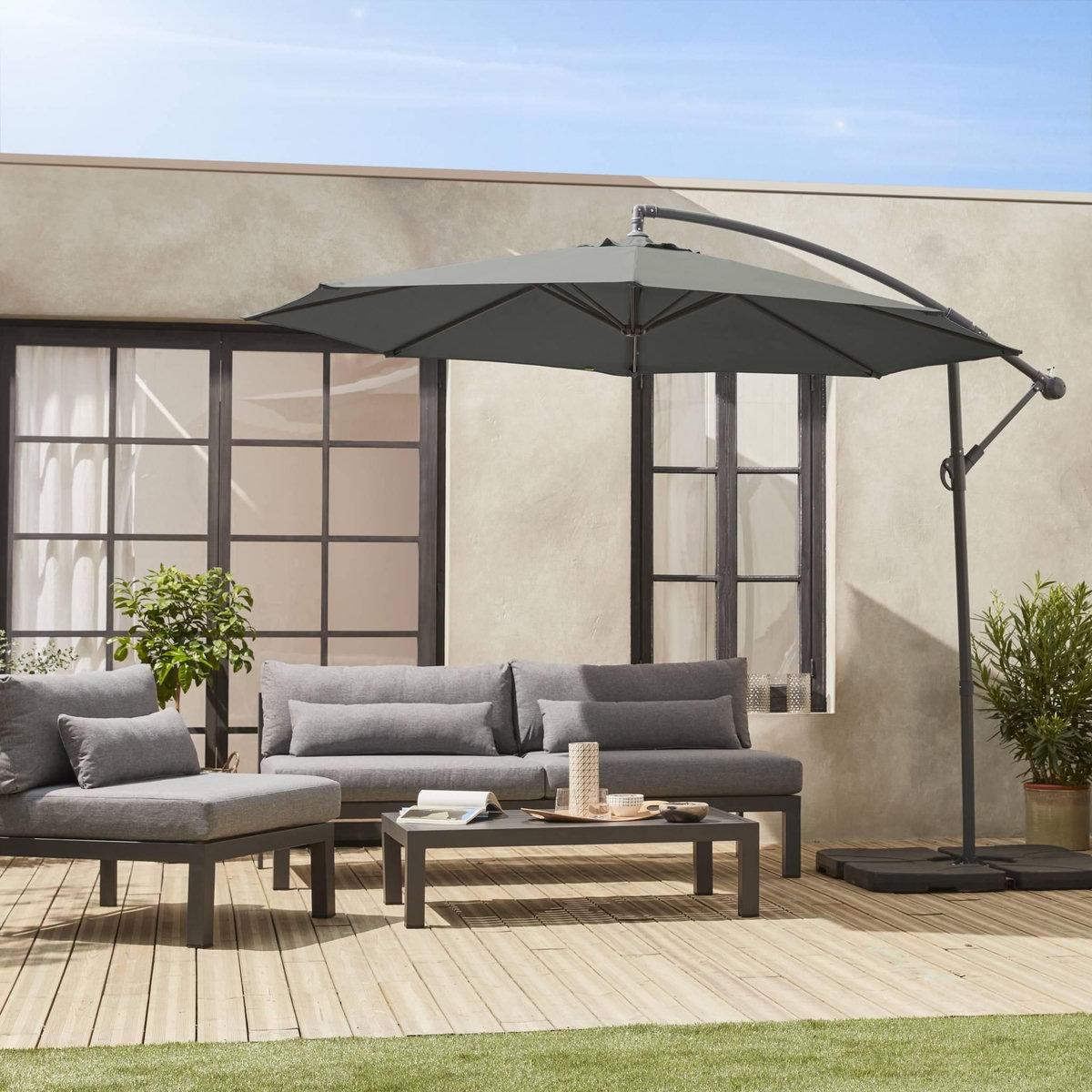 SWEEEK Parasol déporté rond Hardelot diamètre 350cm excentré  8 baleines