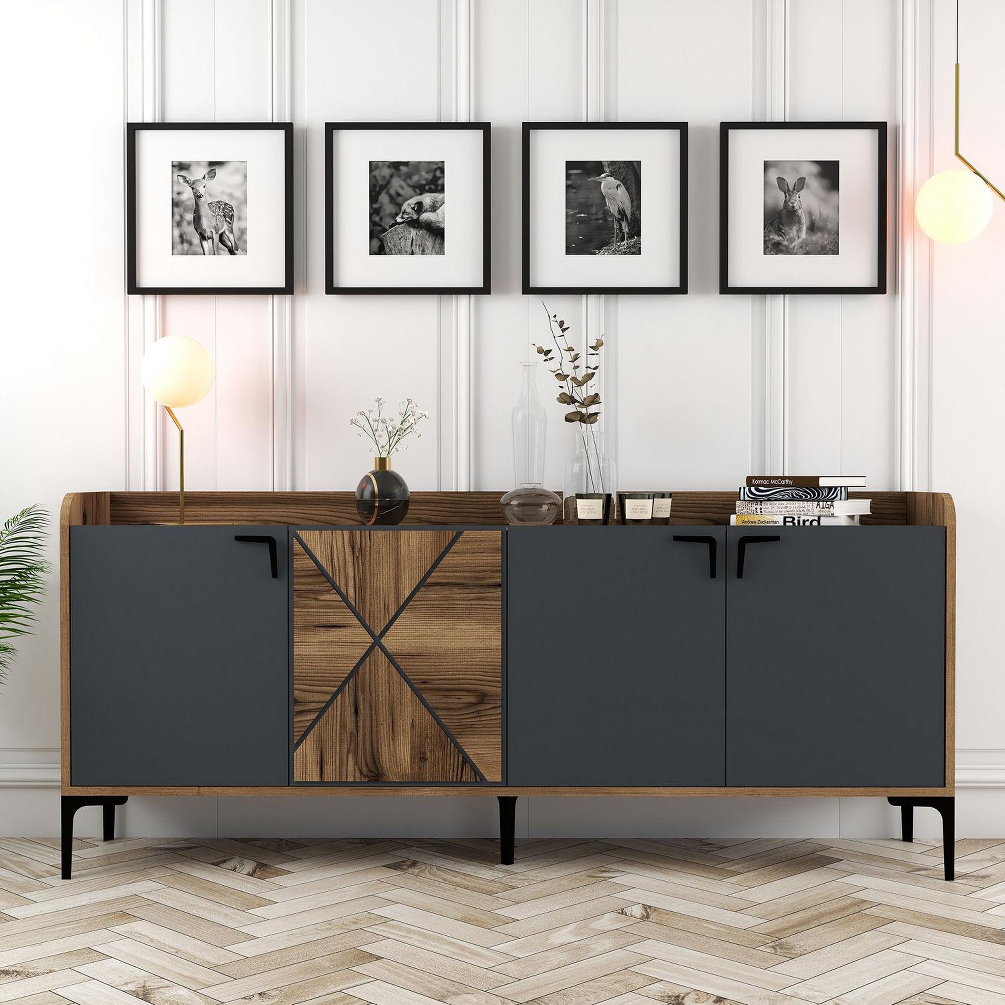 Voir la diapositive 2 : Habitat et Jardin Buffet en bois  venedik  - 180 x 35 x 78 cm - gris anthracite