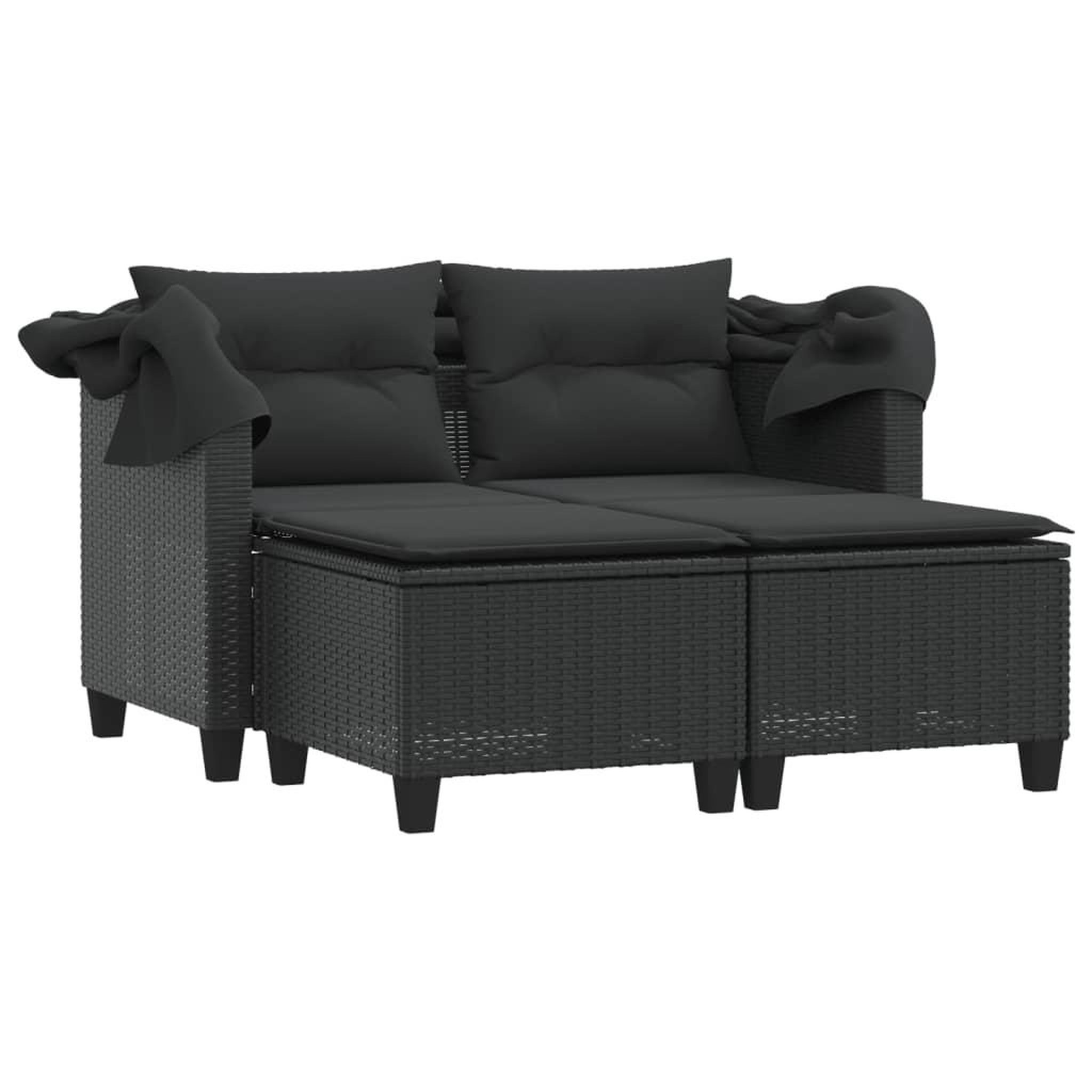 Voir la diapositive 4 : VIDAXL Canape de jardin 2 places avec auvent et tabourets noir rotin