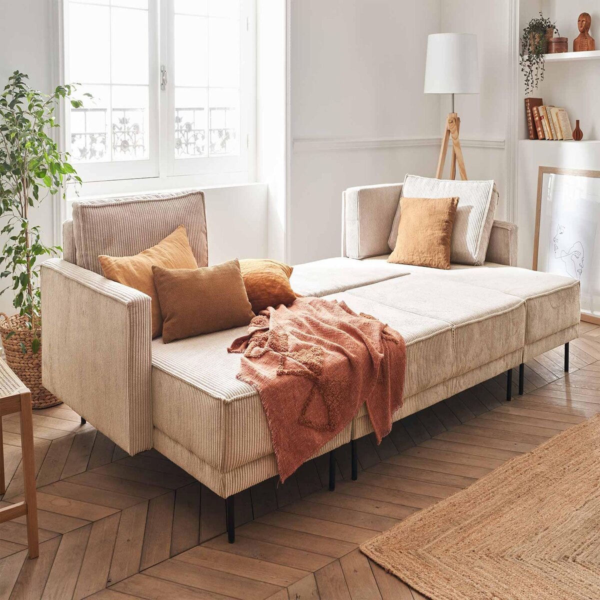 LISA DESIGN Charlie - canapé panoramique en u - 7 places - convertible avec coffre - en velours côtelé