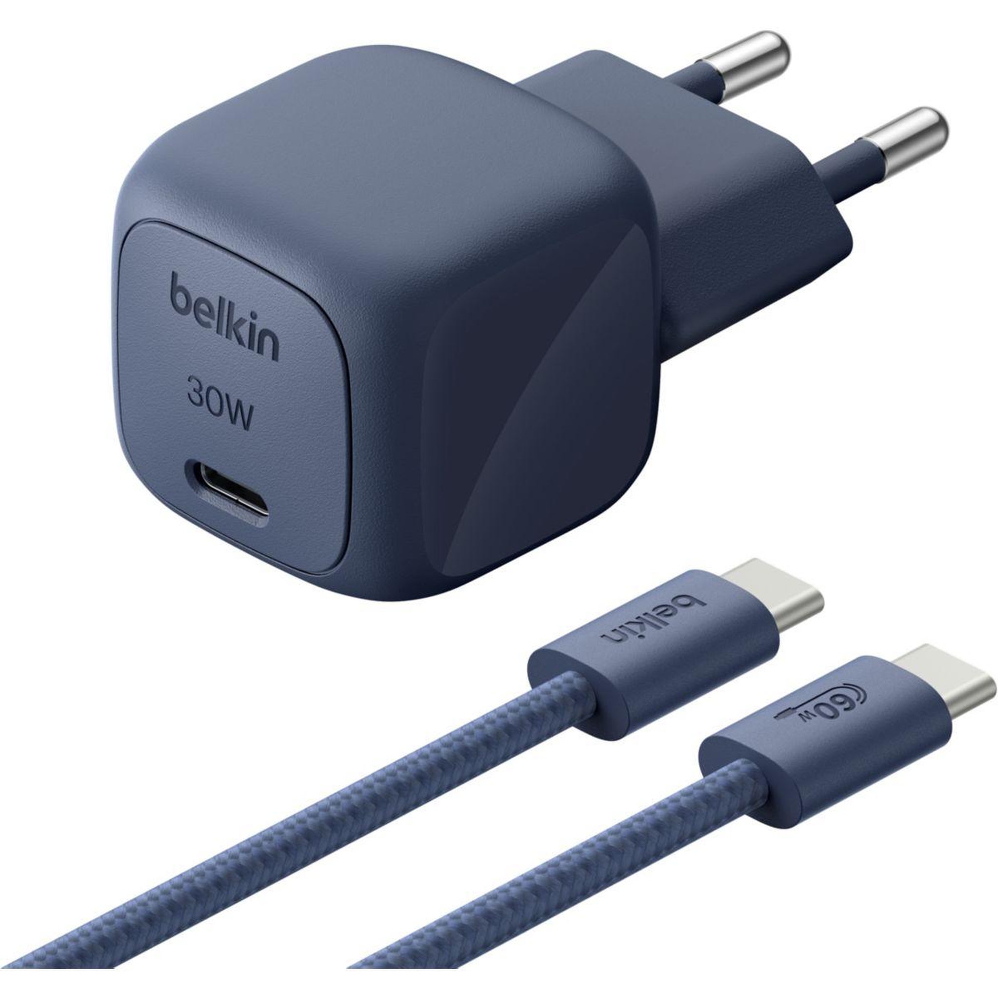 Voir la diapositive 2 : Belkin Chargeur USB-C 30W + cable USB-C 2m Bleu