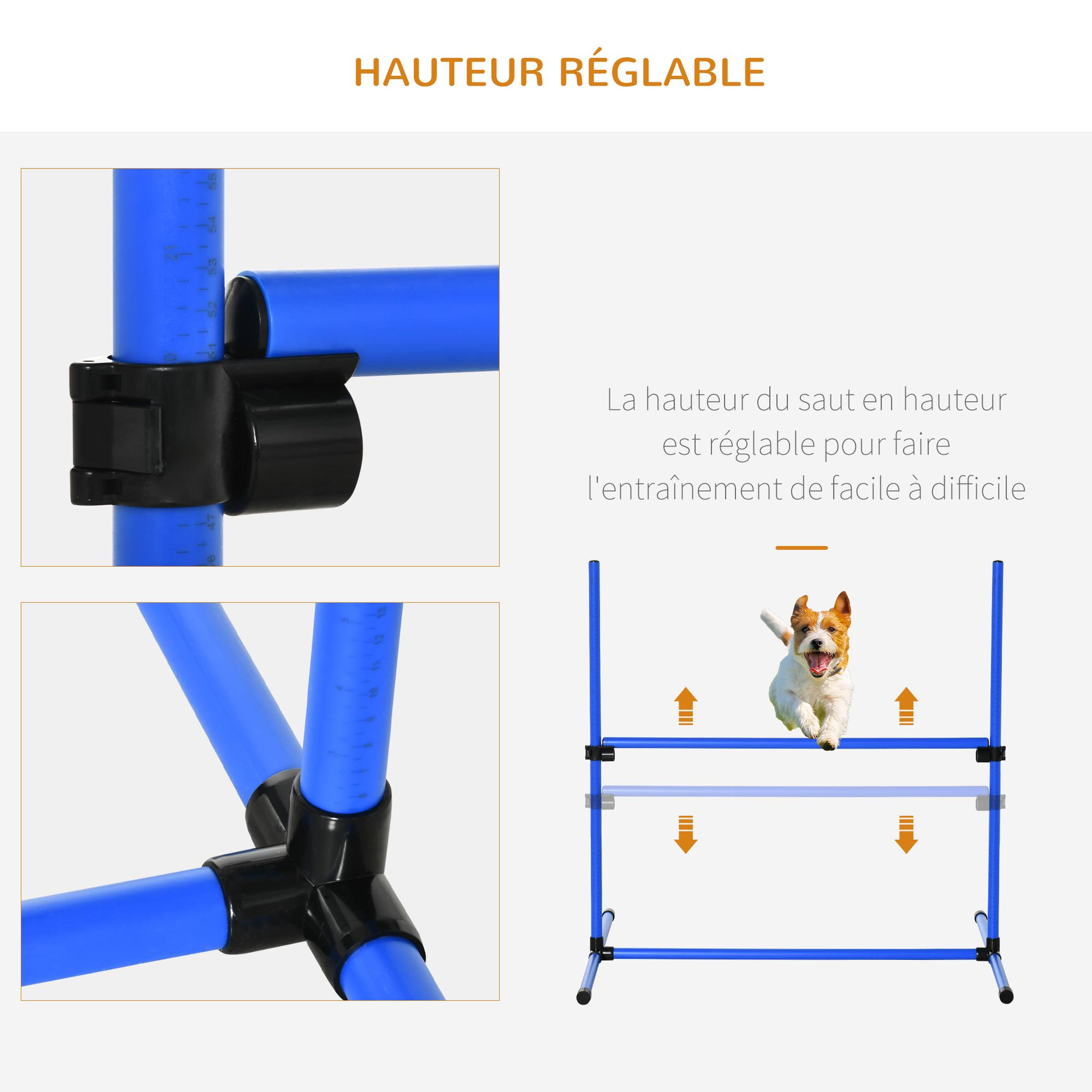 Voir la diapositive 4 : PAWHUT Agility sport pour chiens set de 4 obstacles professionnels avec système de maintien au sol sac transport fourni bleu noir