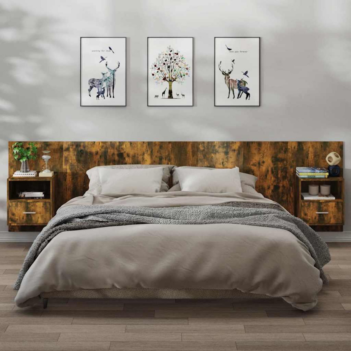 VIDAXL Tables de chevet murales 2 pcs Chene fume