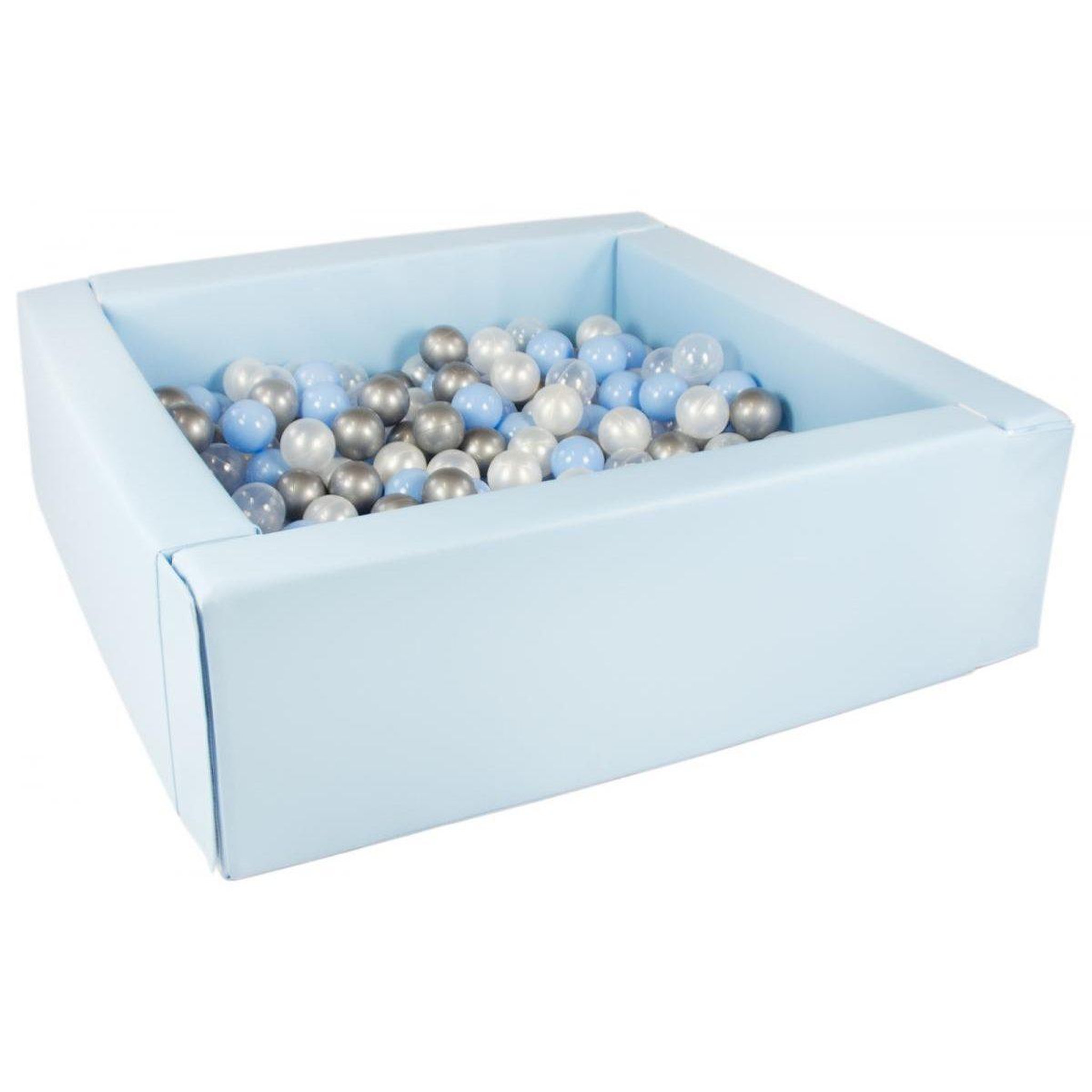 VELINDA Piscine à balles carrée avec 300 balles - bleu clair/perle, transparent, bleu clair, argent