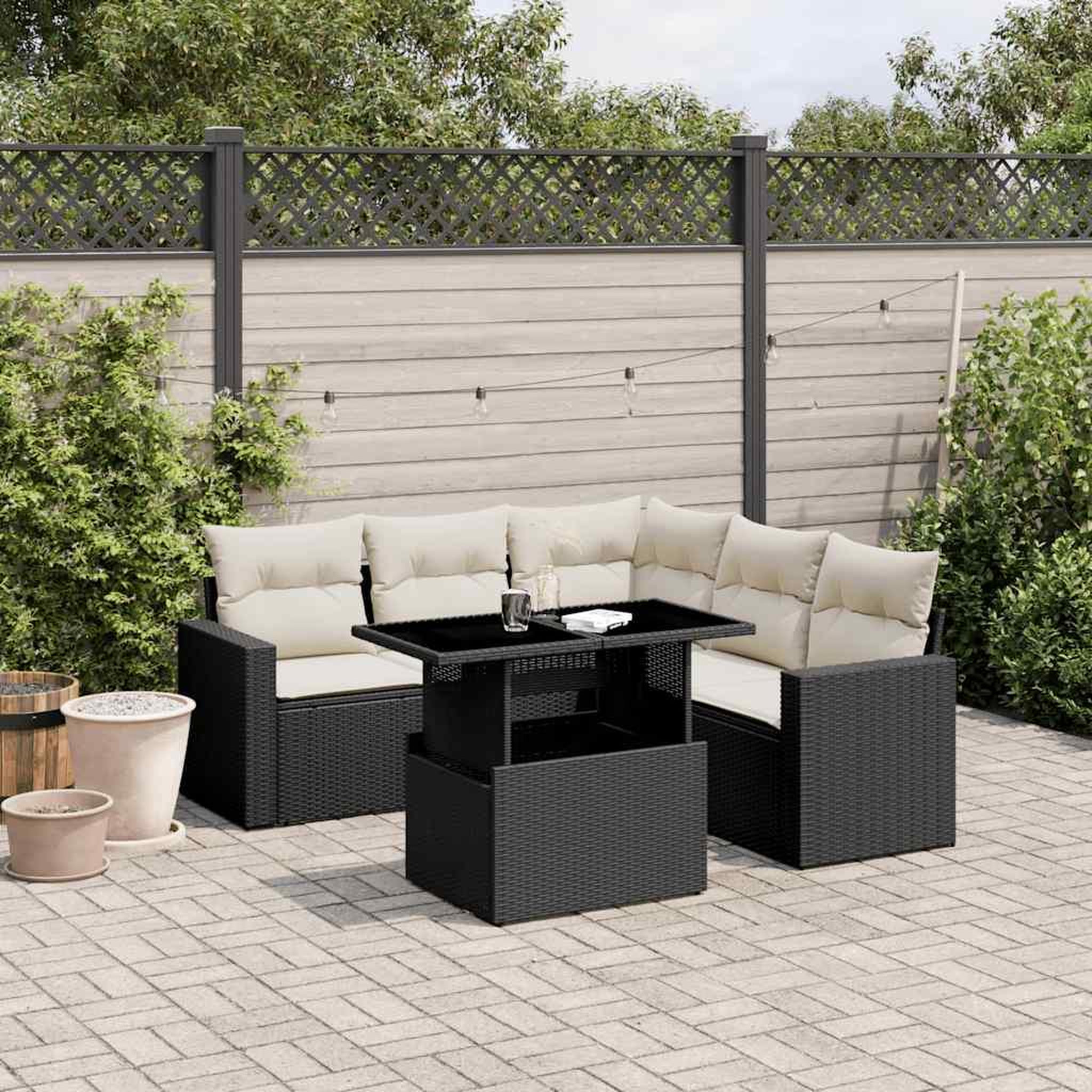VIDAXL Salon de jardin 6 pcs avec coussins noir resine tressee