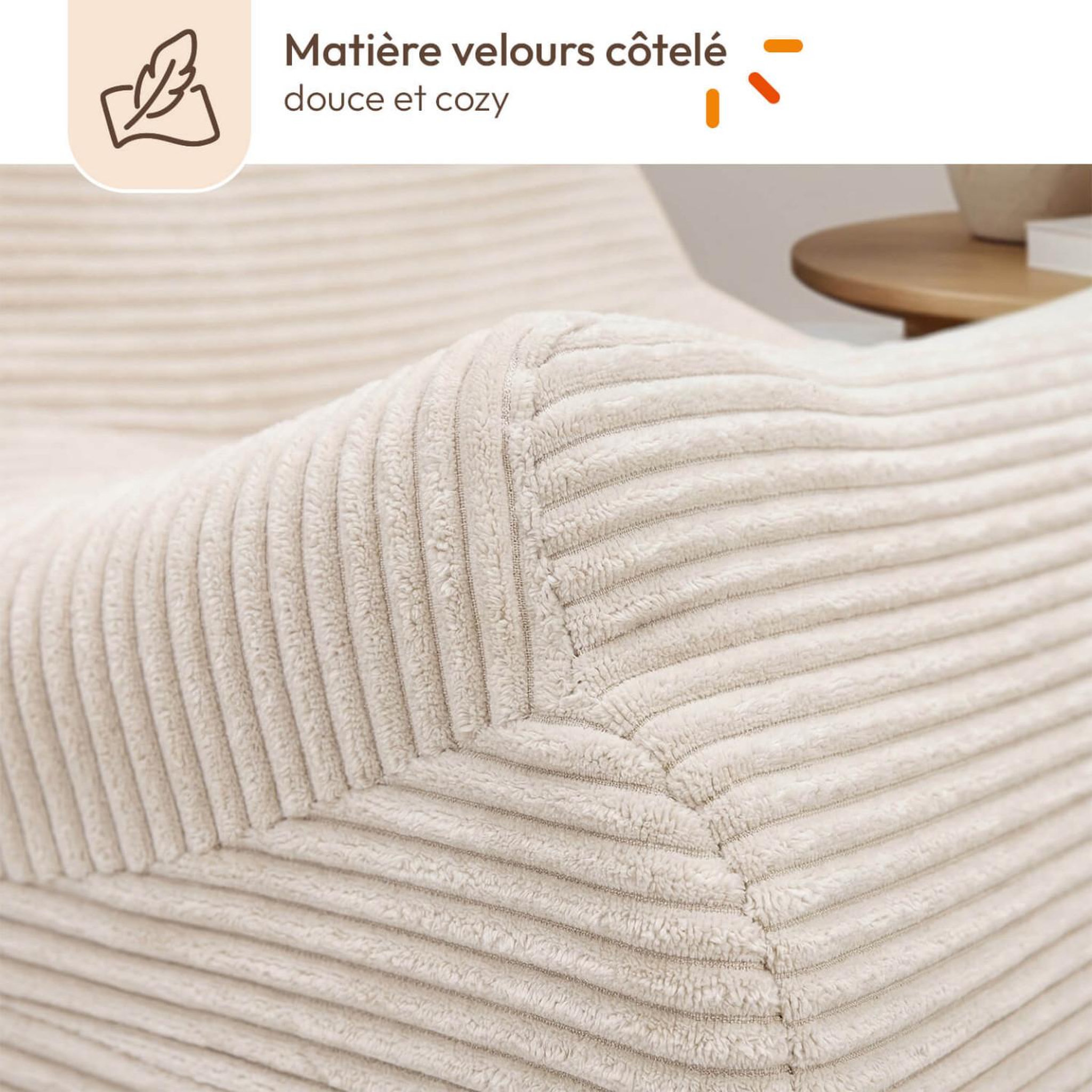 Voir la diapositive 4 : ID MARKET Fauteuil chauffeuse compressé billy modulable 1 place velours côtelé beige