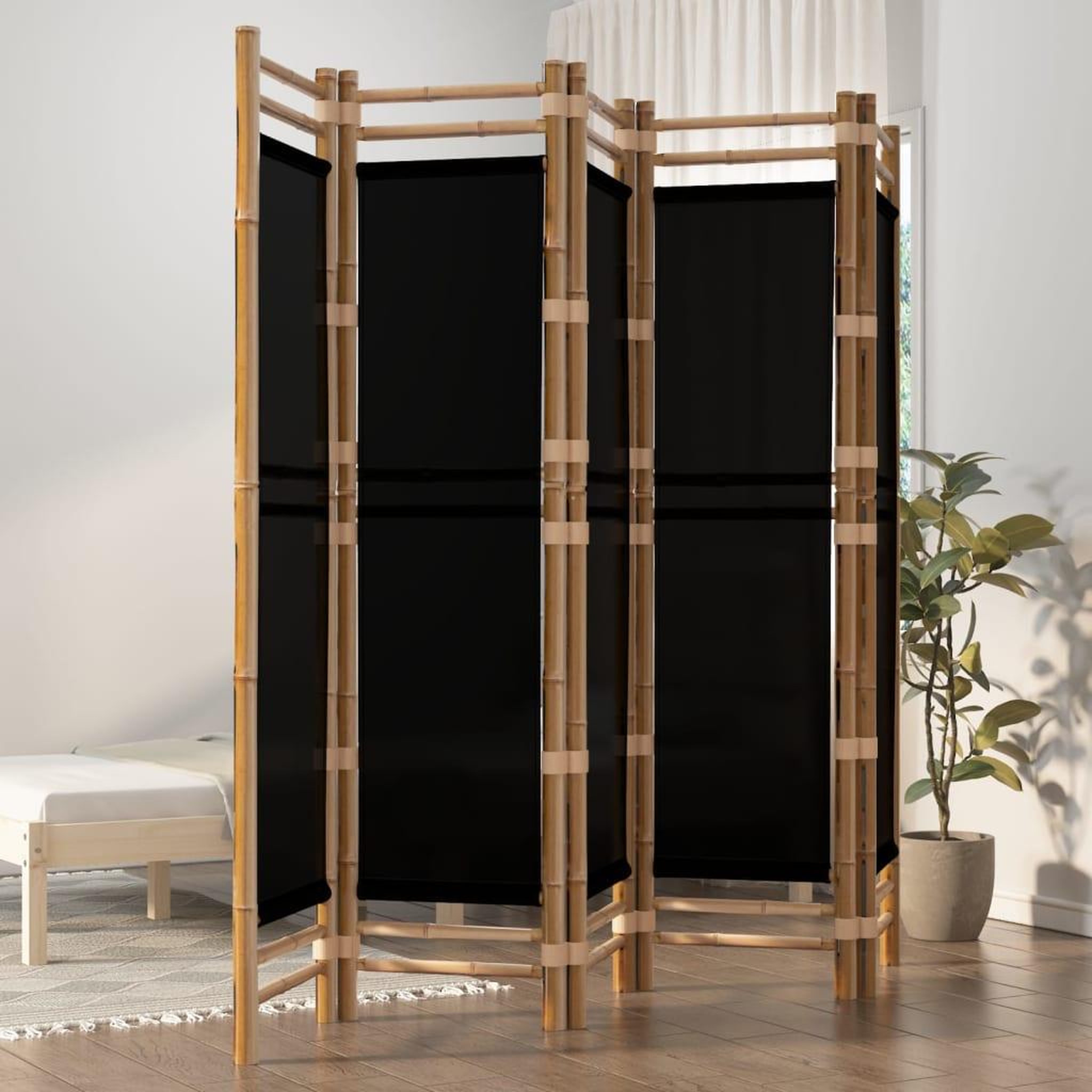 Voir la diapositive 1 : VIDAXL Cloison de separation pliante 5 panneaux 200 cm Bambou et toile
