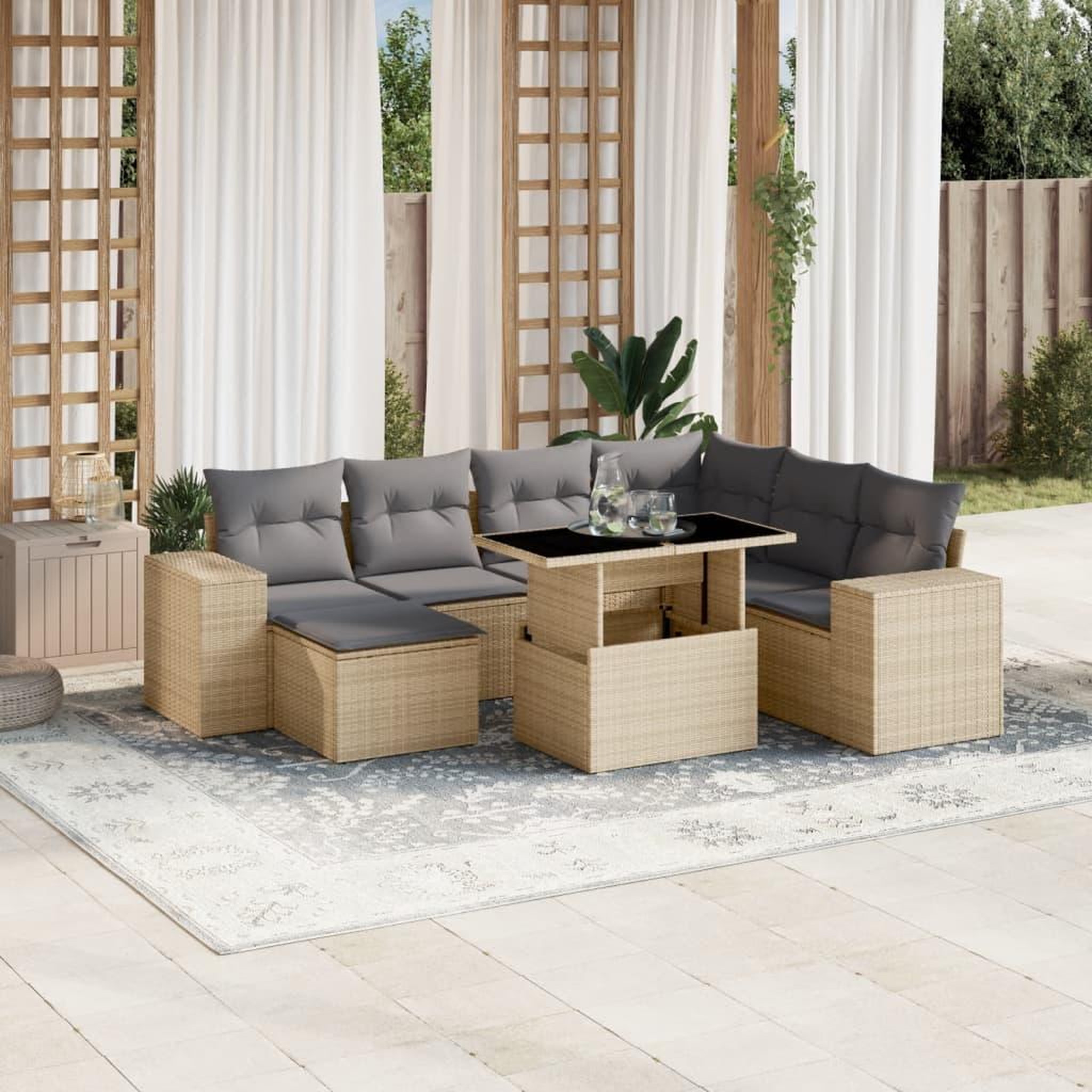 VIDAXL Salon de jardin avec coussins 8 pcs beige resine tressee