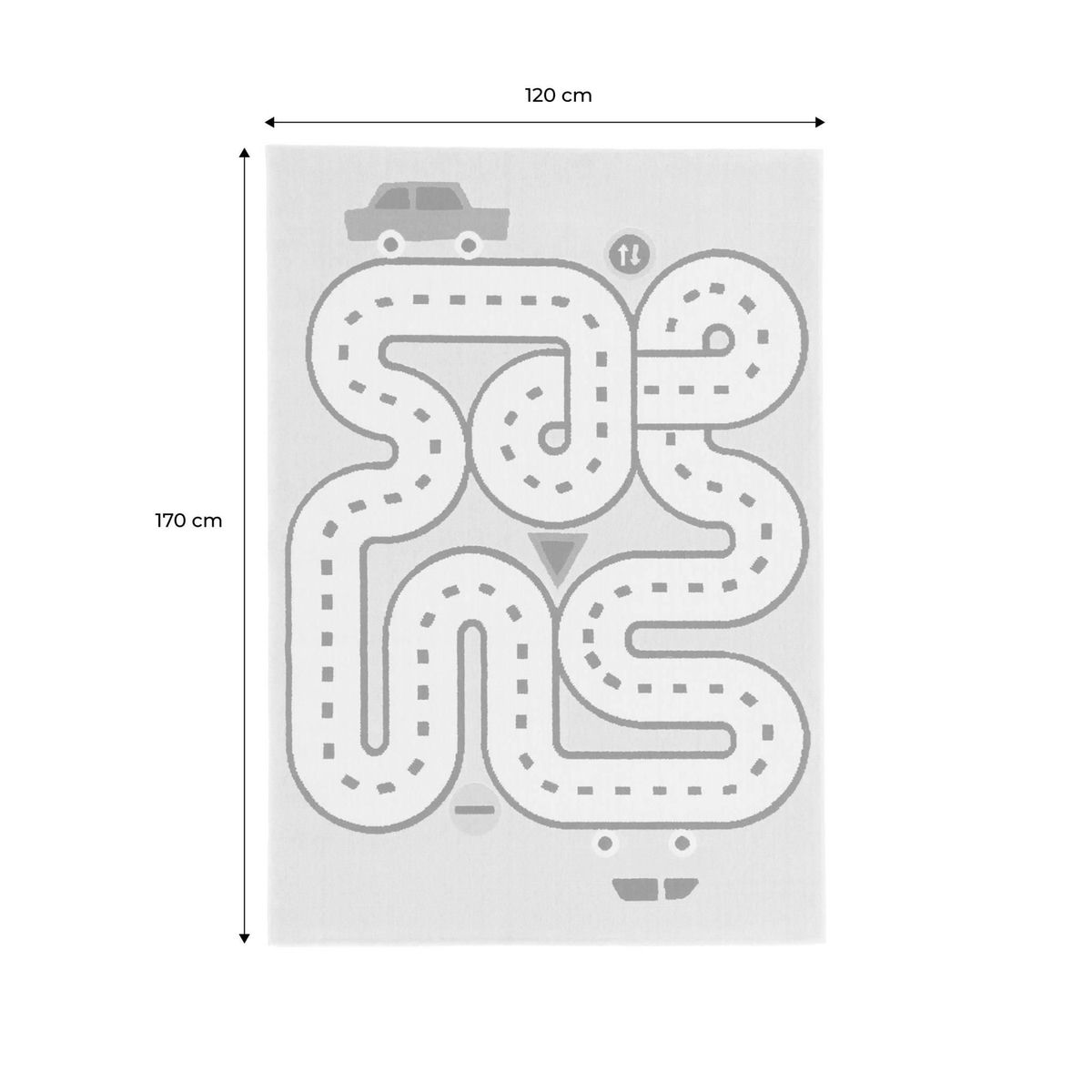 SWEEEK Tapis enfant circuit de voiture gris clair poils ras 120 x 170cm