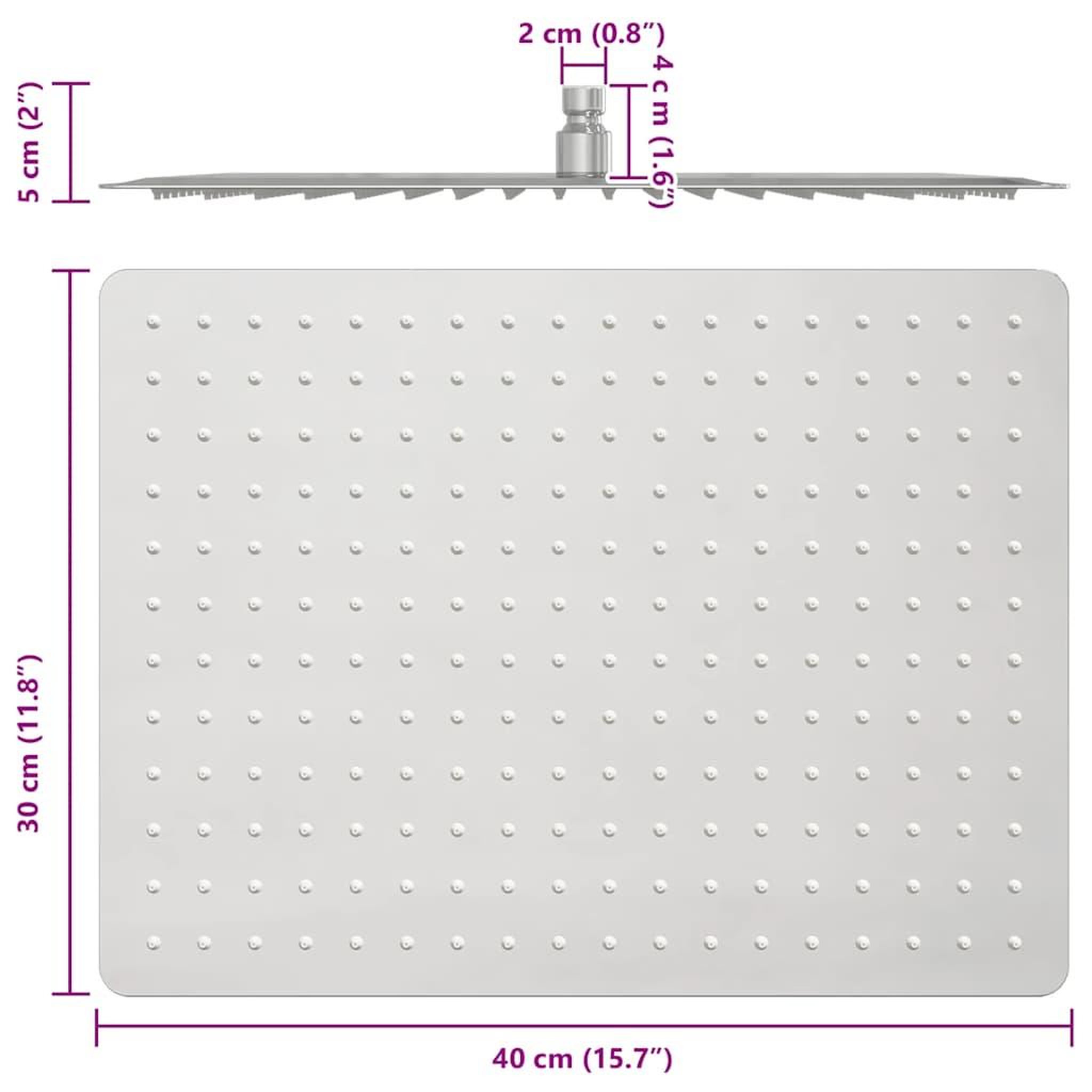 Voir la diapositive 6 : VIDAXL Pomme de douche pluie Inox 304 40x30 cm Rectangulaire