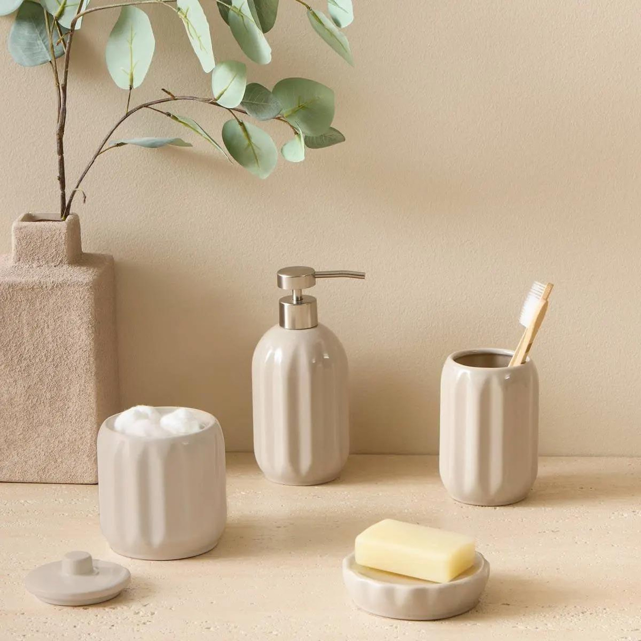 Voir la diapositive 2 : FIVE Porte savon en grès  suny colorama  11cm beige lin
