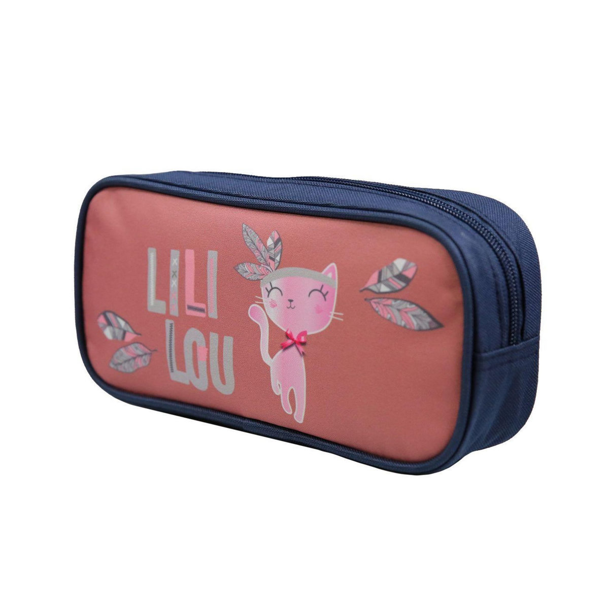 Bagtrotter Trousse scolaire rectangulaire Lili Lou Chat Rose Bagtrotter