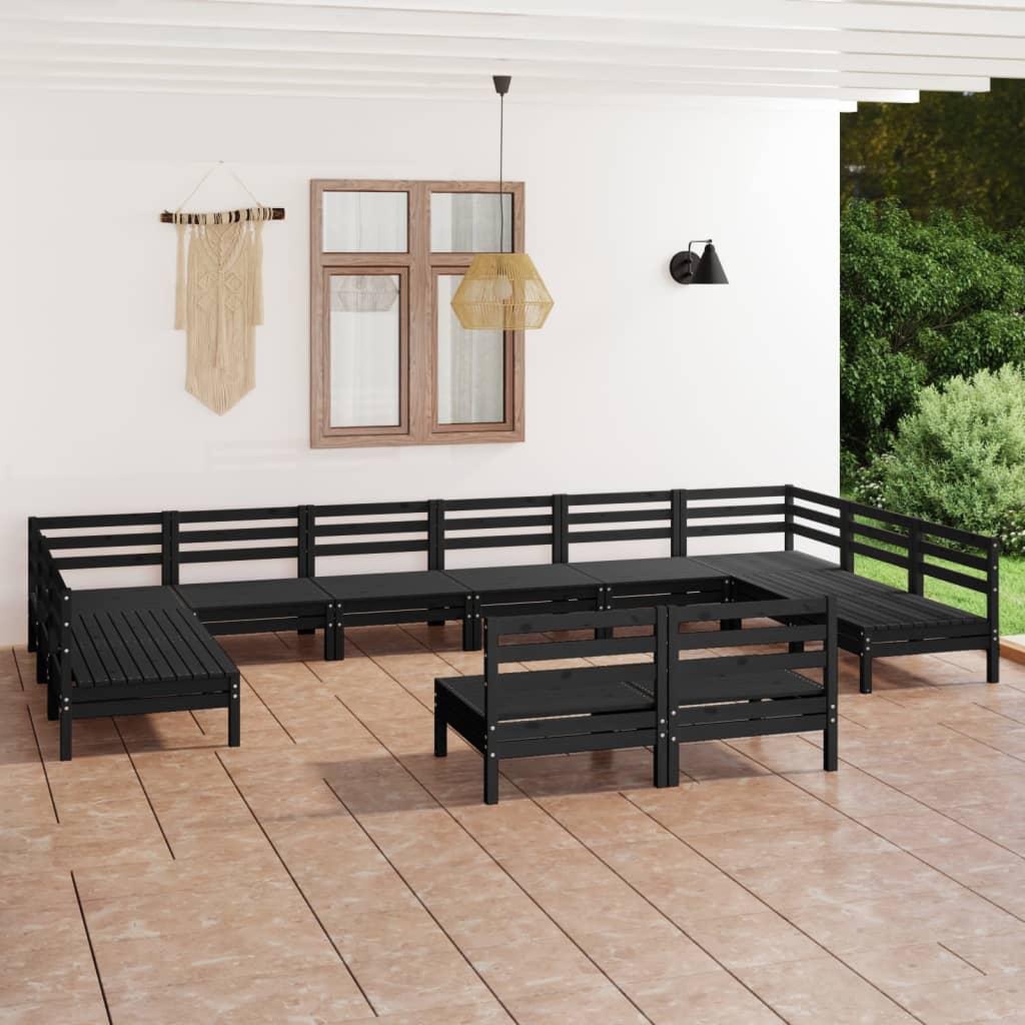 Voir la diapositive 1 : VIDAXL Salon de jardin 12 pcs Noir Bois de pin massif