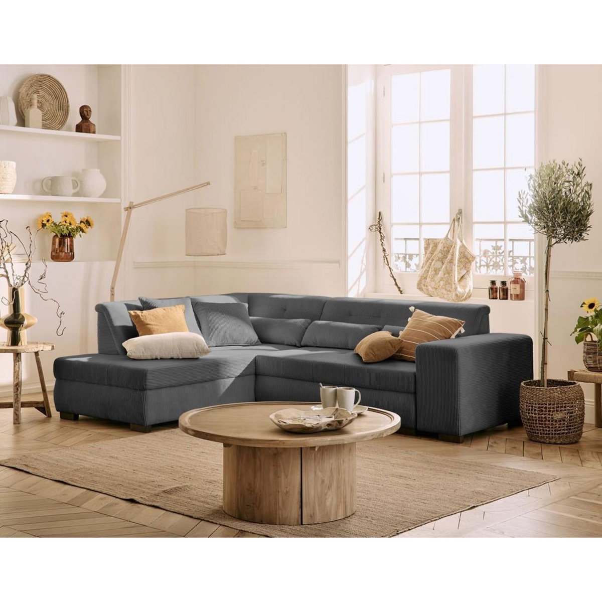 LISA DESIGN Vermont - canapé d'angle gauche - 5 places - convertible - en velours côtelé