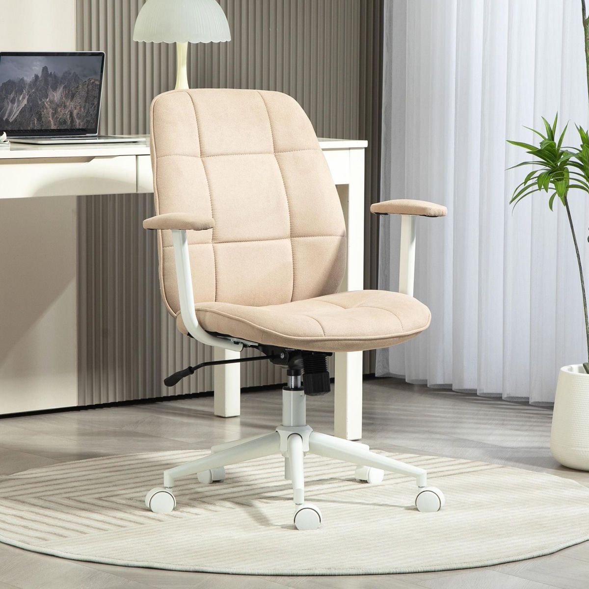 HOMCOM Chaise de bureau style Chesterfield - réglable, fonction bascule verrouillable - tissu beige