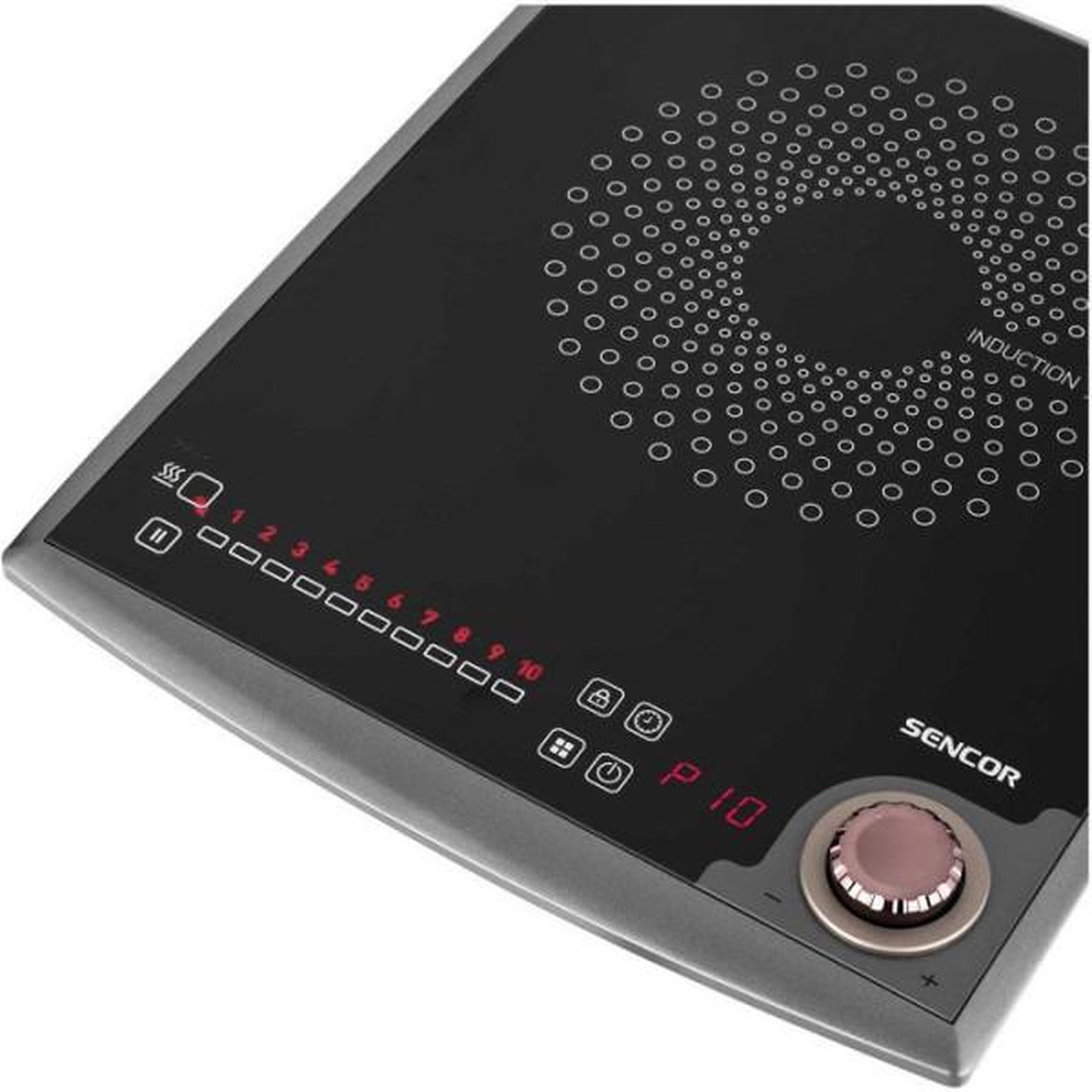 Voir la diapositive 4 : MARKET24 Plaque de cuisson a induction Sencor SCP 3414GY - 1 foyer - Commandes tactiles - 10 niveaux - Compacte - 2000 W - Noire