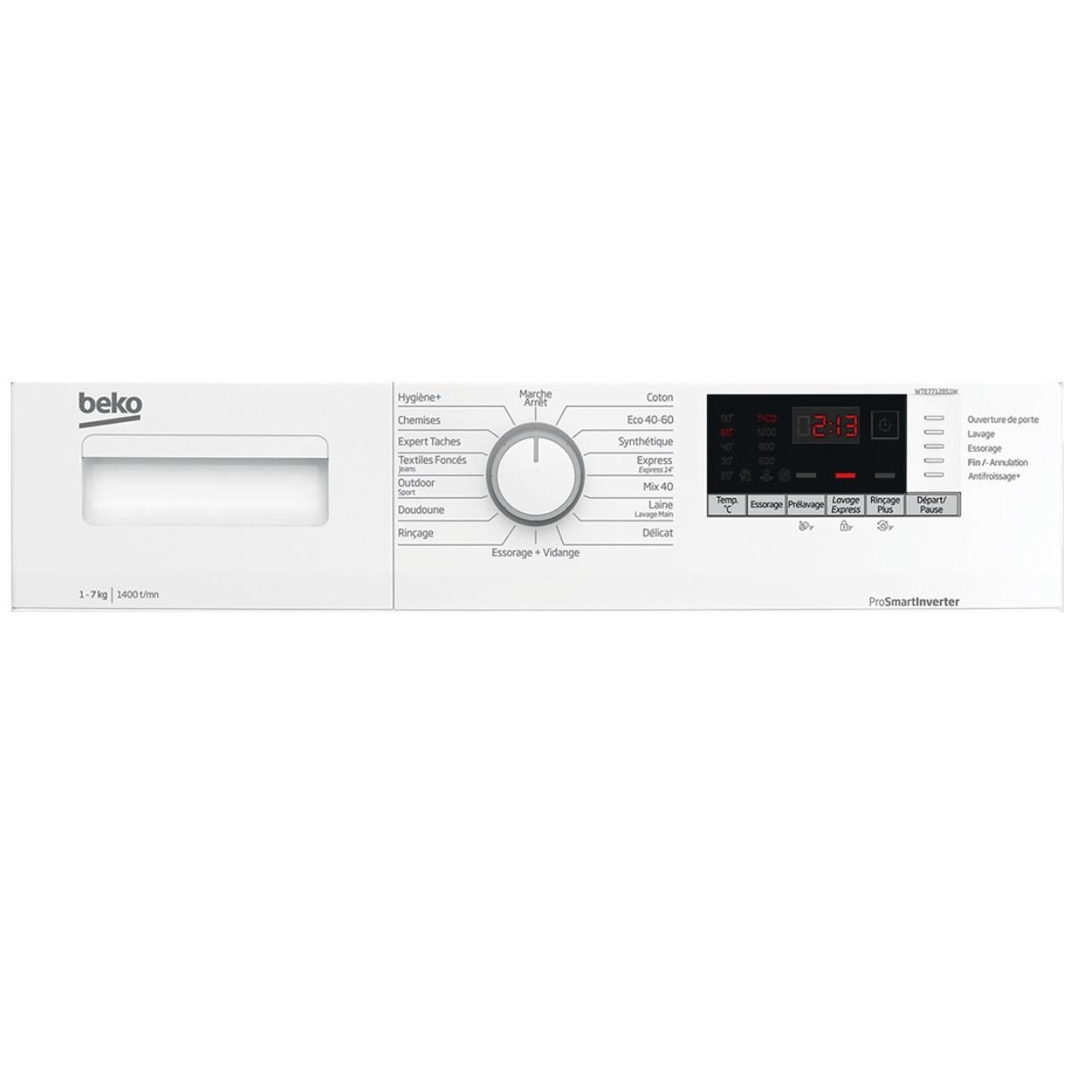 Beko Lave-linge hublot 7 kg 1400 tours/min - WTE7712BS1W