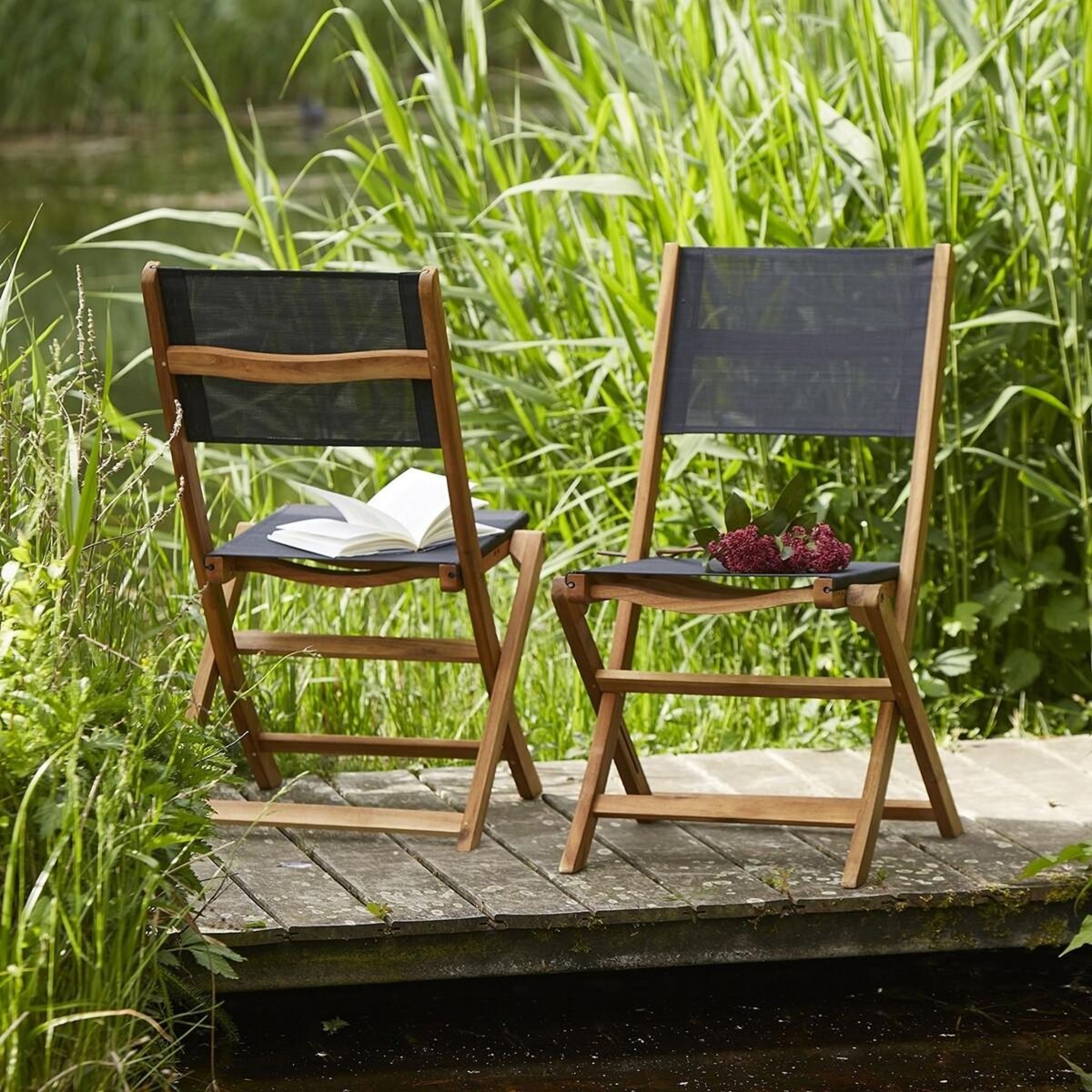 GARDENSTAR Chaise de jardin pliante en acier et textilène coloris