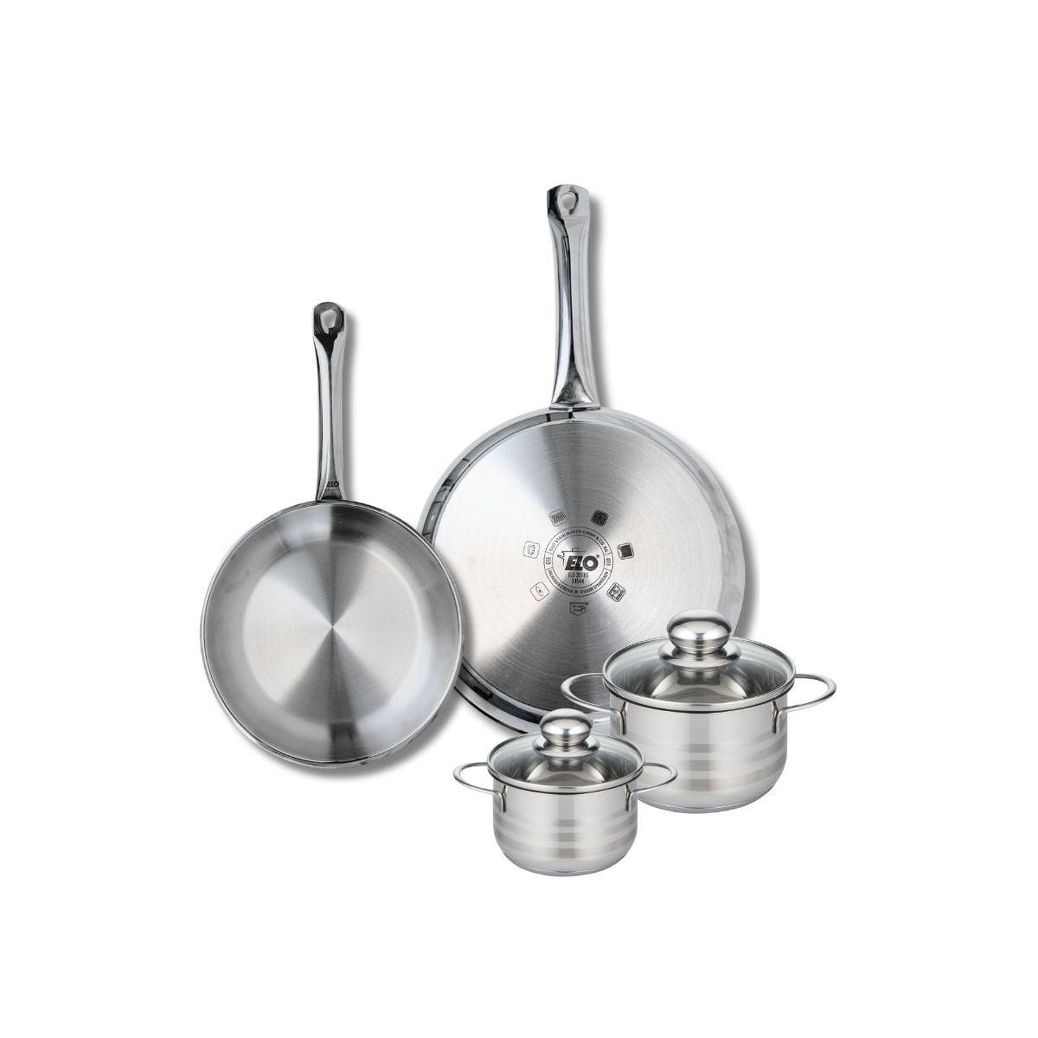 ELO Ensemble de 2 poêles de cuisson 24 et 28 cm et 2 faitouts 12 et 14 cm elo profi brillant