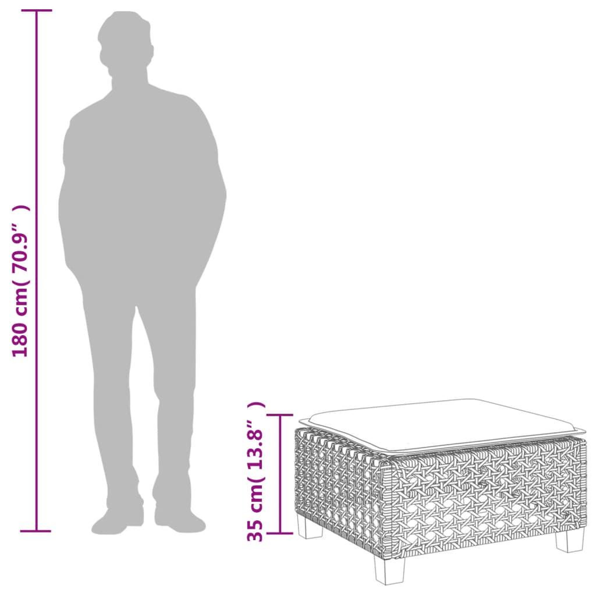 Voir la diapositive 6 : VIDAXL Tabouret de jardin et coussin gris 63,5x56x32 cm resine tressee