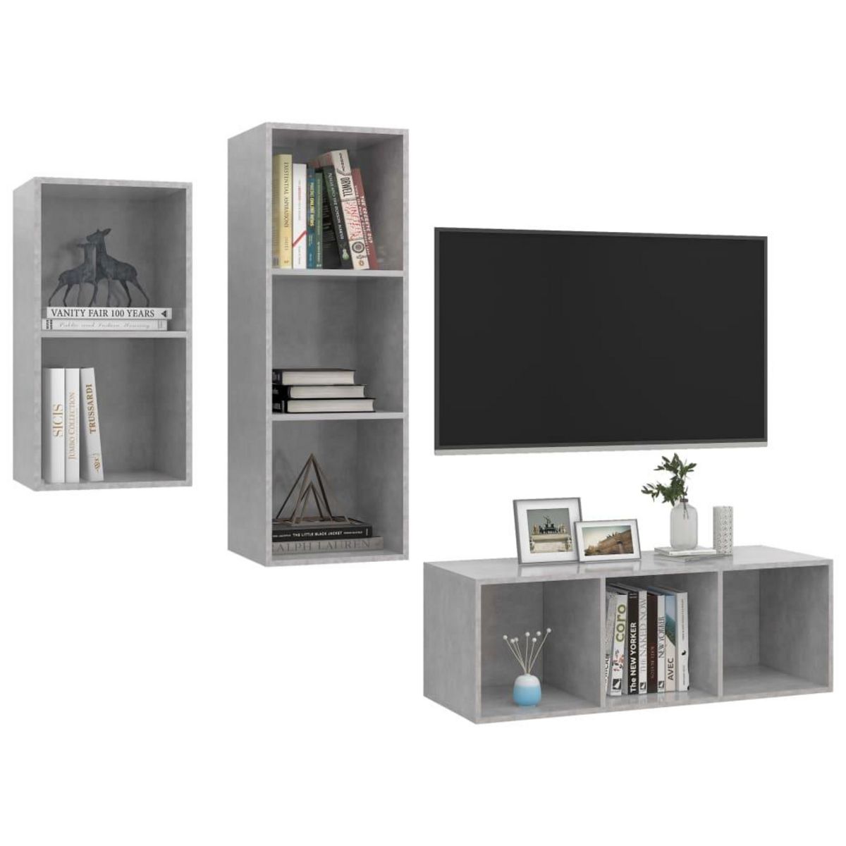 VIDAXL Ensemble de meuble TV 3 pcs Gris beton Bois d'ingenierie