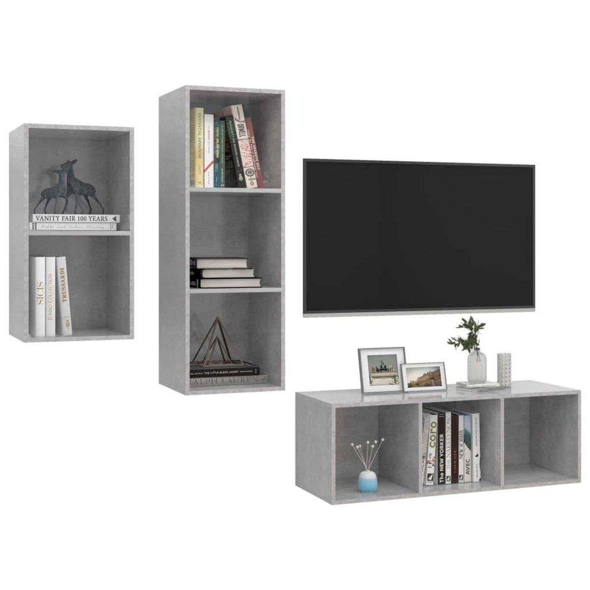 VIDAXL Ensemble de meuble TV 3 pcs Gris beton Bois d'ingenierie