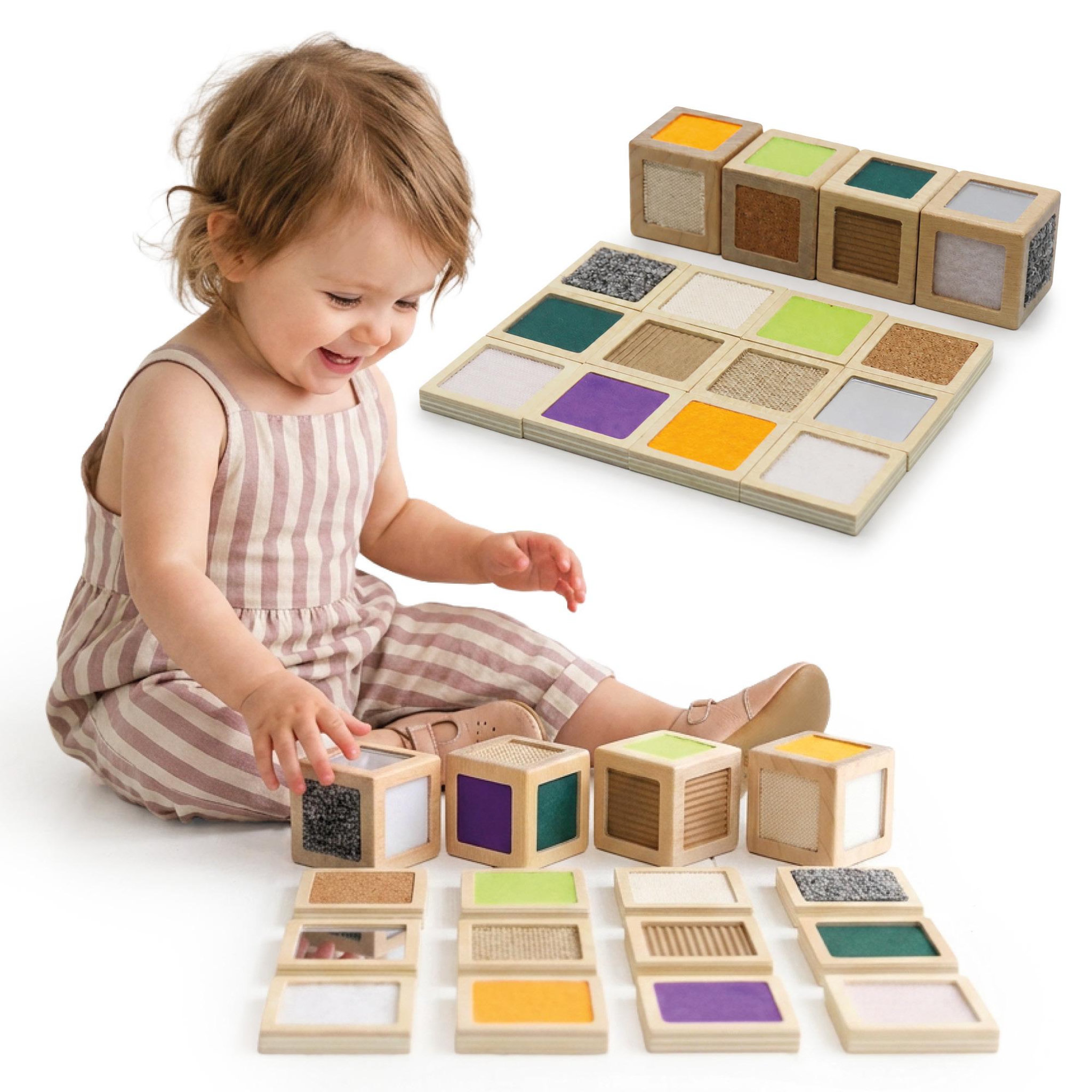MAMABRUM Blocs Sensoriels Bois Mamabrum Cubes Textures Tuiles Assorties 5 cm 1 An+