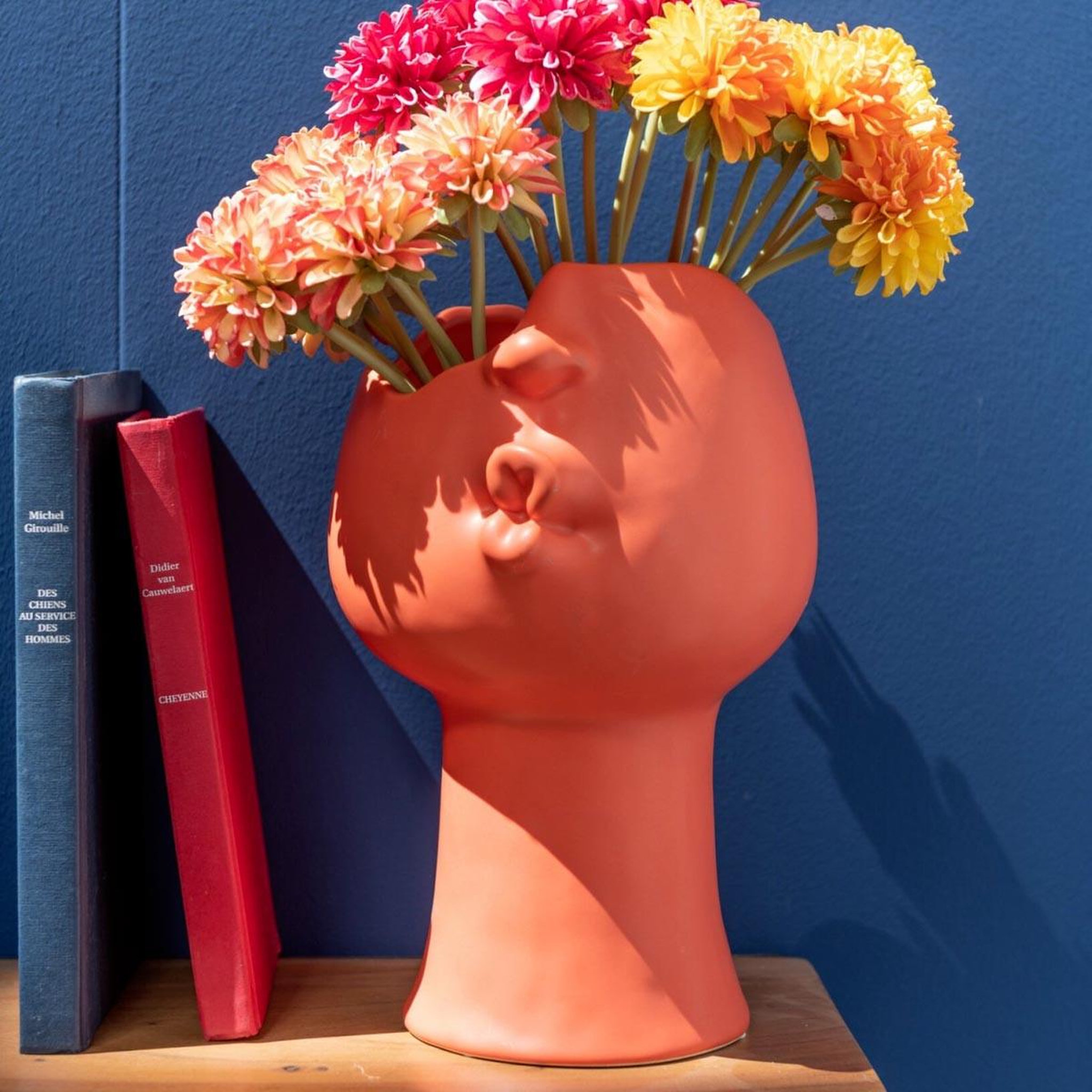 Voir la diapositive 2 : J-LINE Cache-pot déco visage  enya  30cm terracotta