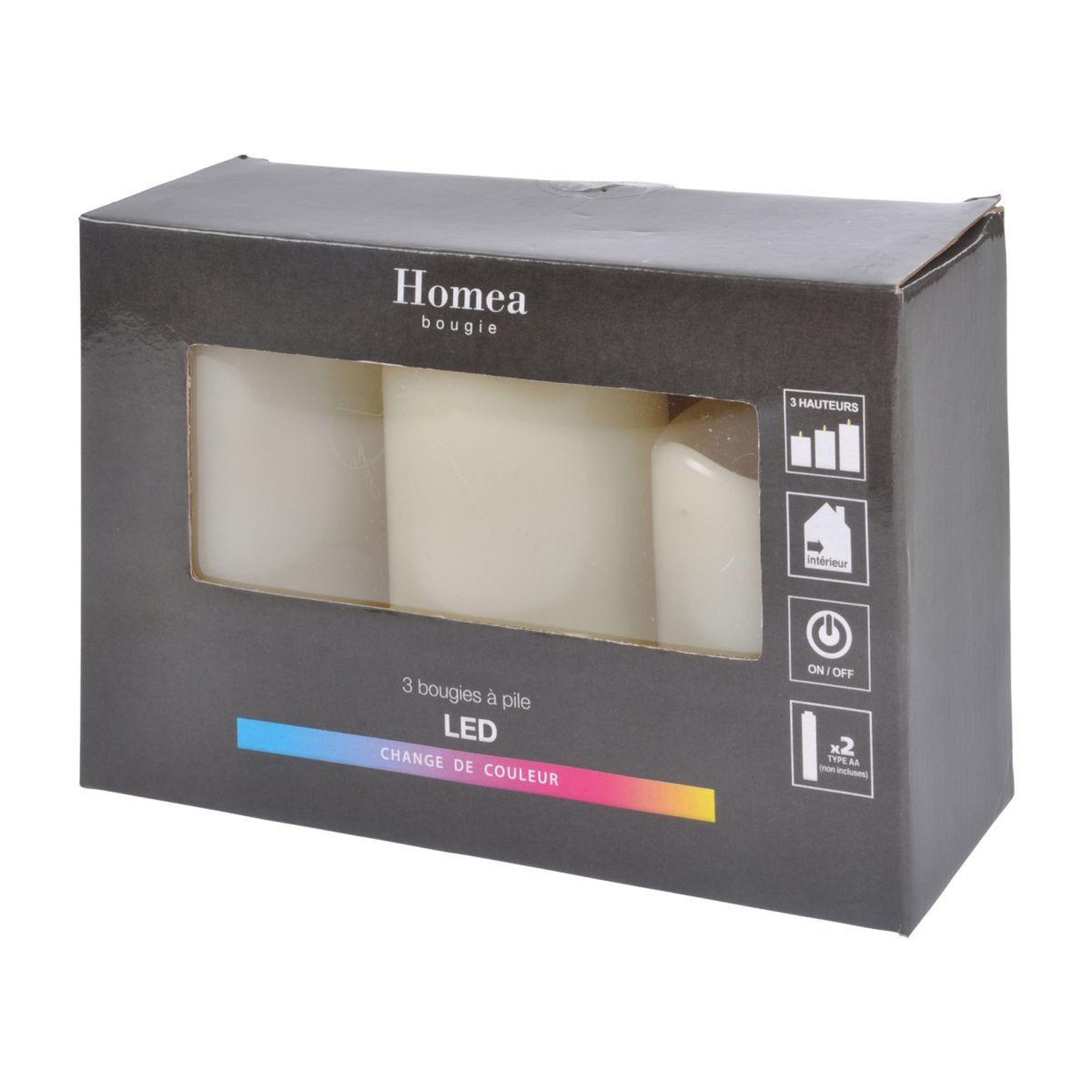 Voir la diapositive 2 : HOMEA Lot de 3 bougies variation de couleur  led  15cm ivoire